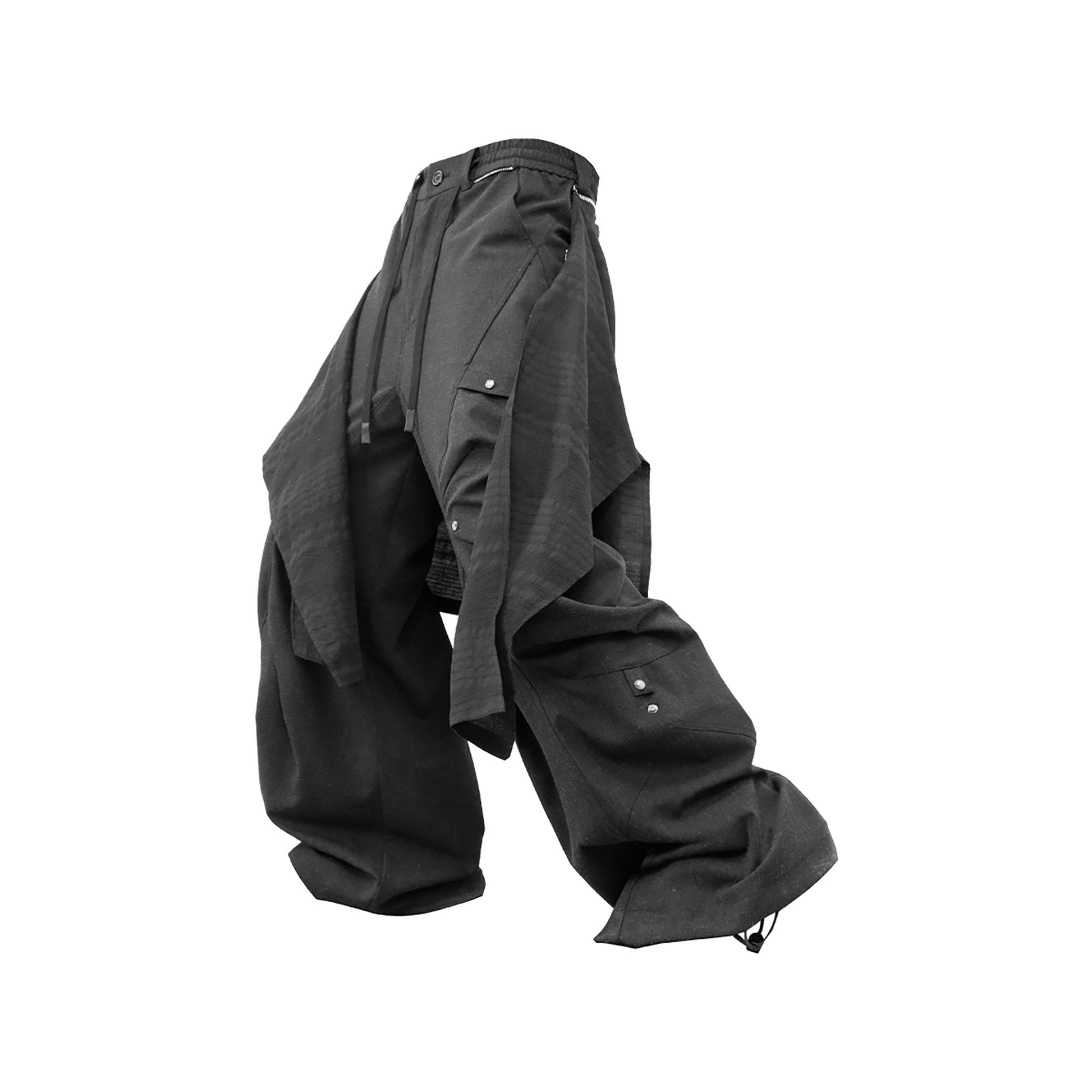 RELABEL Detachable Drape Linen-Blend Cargo Dark Gray-Pants-XS-Free Shipping Leatheretro