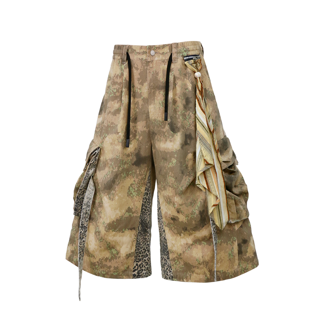 RELABEL Detachable Scarf Camo Leopard Panel Oversized Shorts-Shorts-XS-Free Shipping Leatheretro