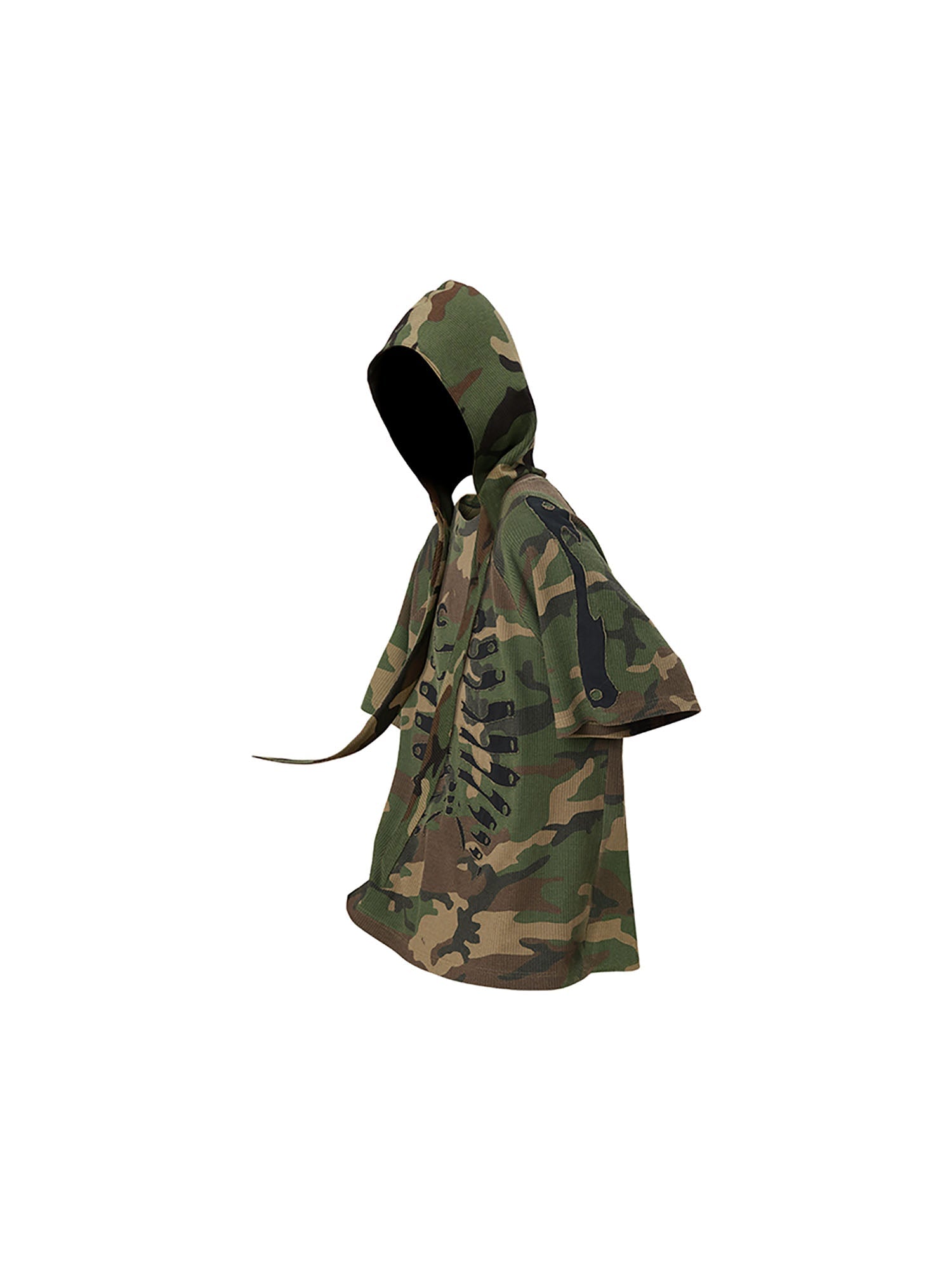 RELABEL Camo Detachable Hood Skeleton Graphic Tee-T Shirt-XS (Preorder)-Free Shipping Leatheretro