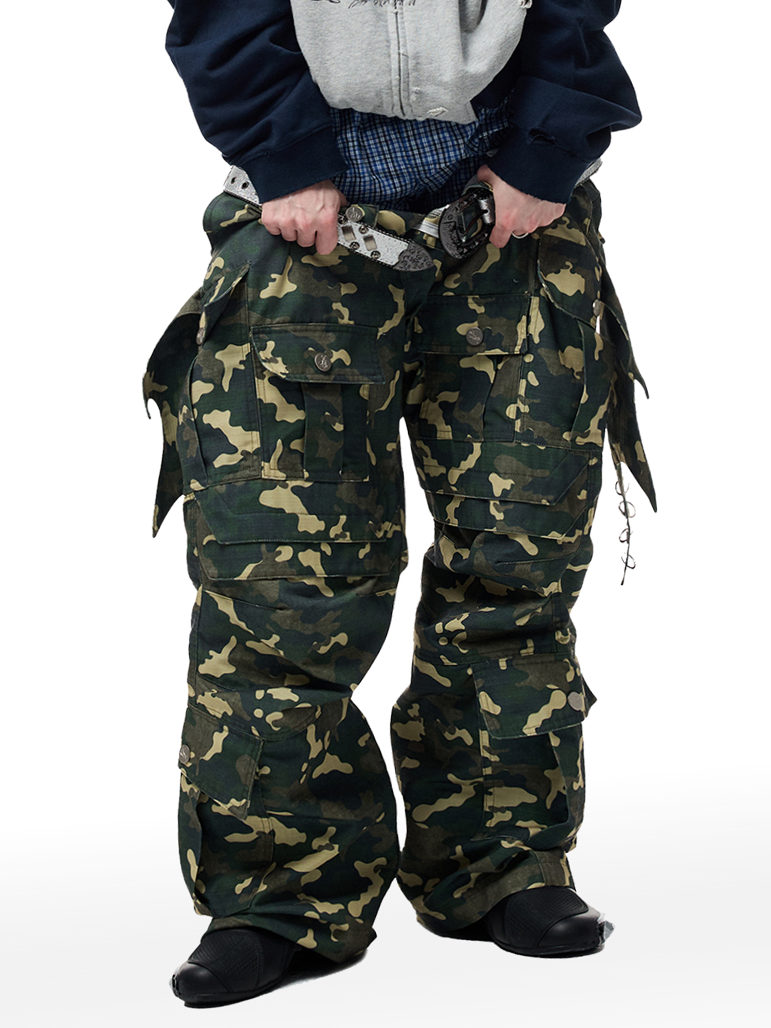 CYCYCY Camo Wide-Leg Cargo Pants-Pants-XXS / 27"-Free Shipping Leatheretro