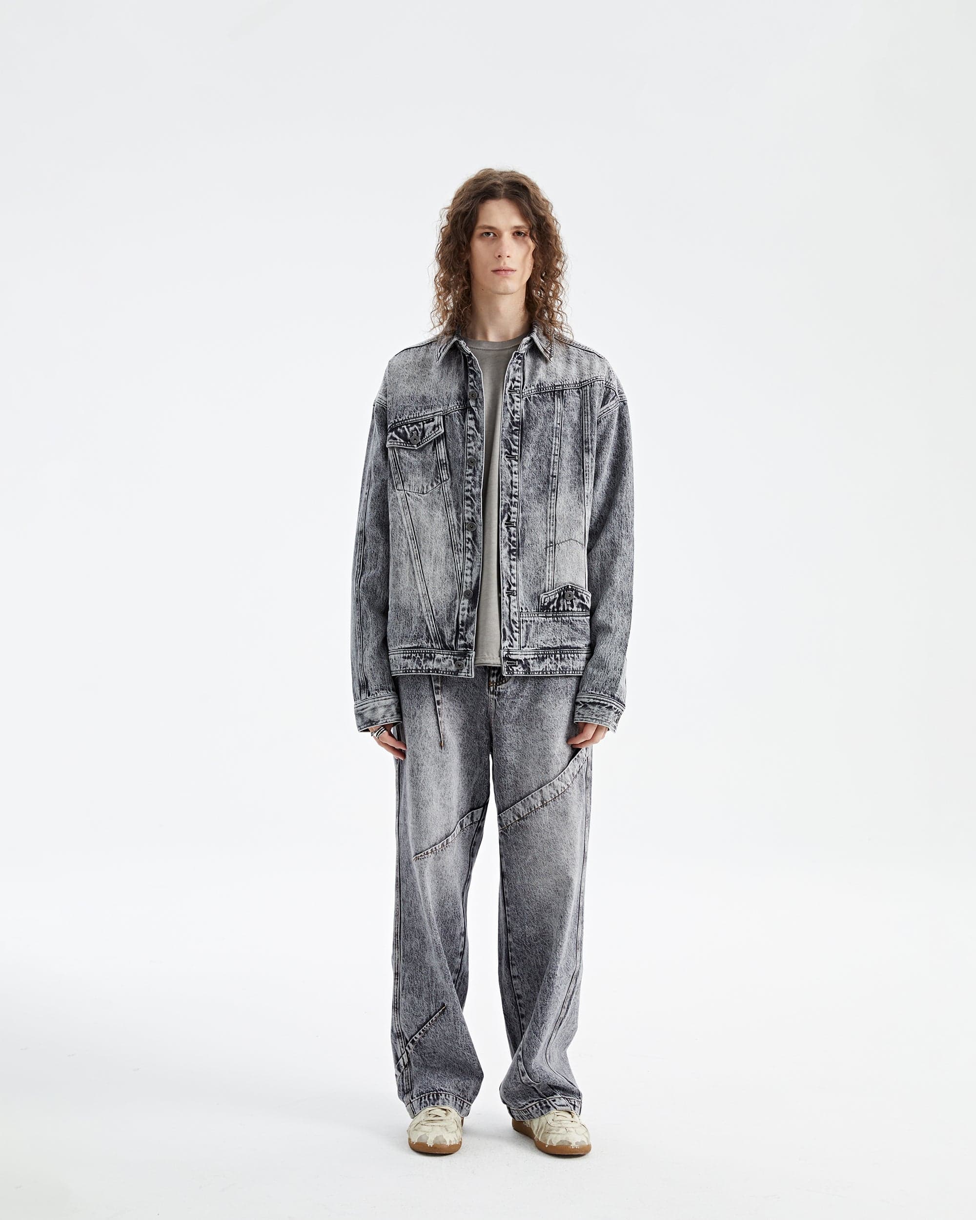 ORGANIC EMOTION Asymmetrical Washed Denim Jacket-Jacket-S-Black-Free Shipping Leatheretro