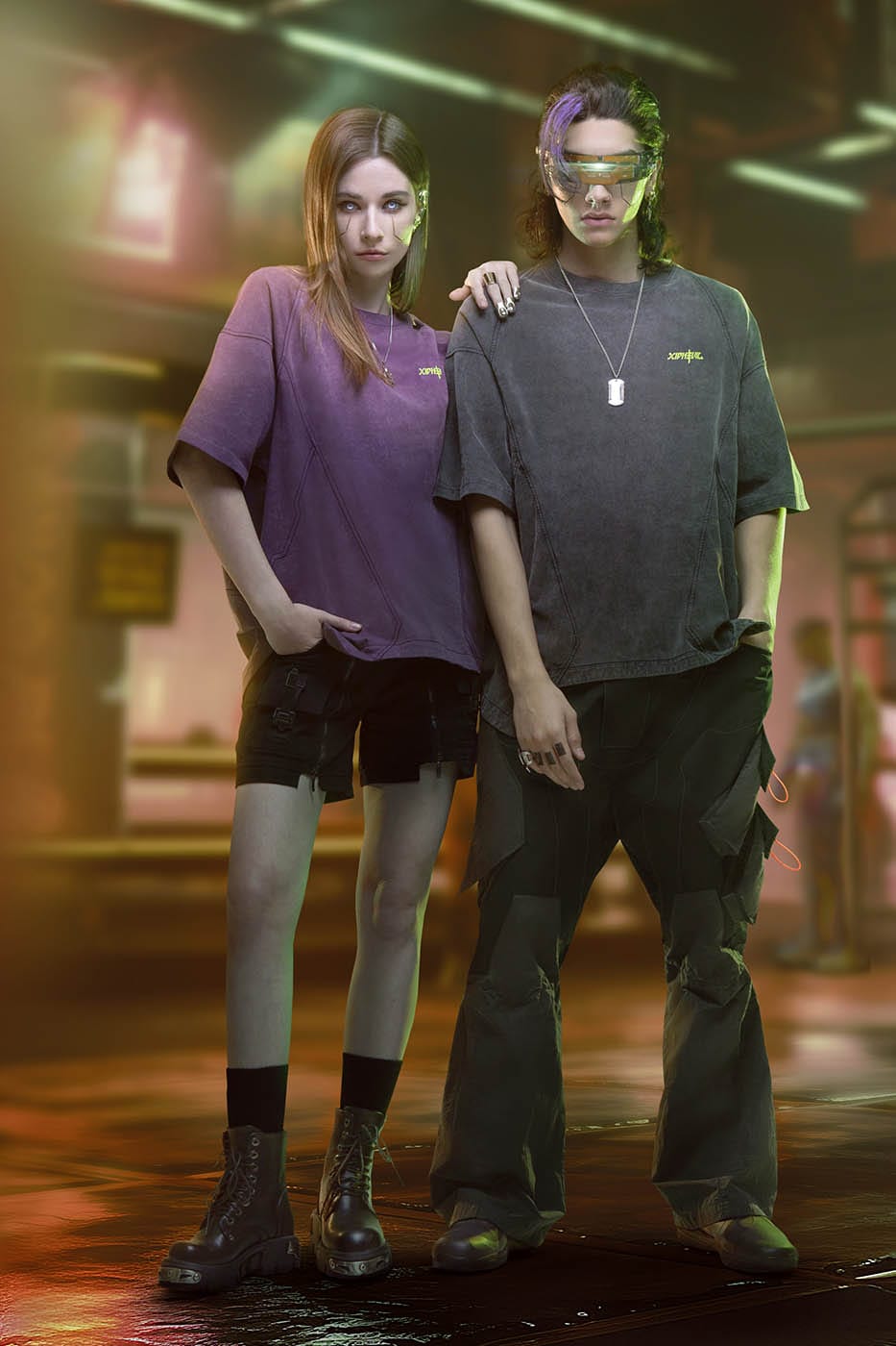 XIPHEVIL Spliced Luminescence LOGO T-Shirt-T Shirt-XS-Grey-Free Shipping Leatheretro