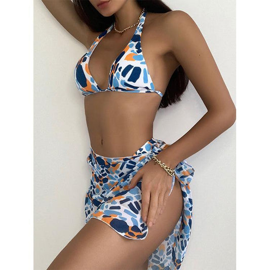 Chiffon Backless Lace Up Tankini-Women Swimwear-Floral Print-S-Free Shipping Leatheretro