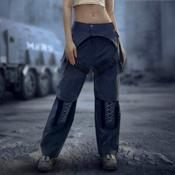 XIPHEVIL Detachable Lace-Up Multi-Pocket Bondage Pants-Pants-XS-Free Shipping Leatheretro