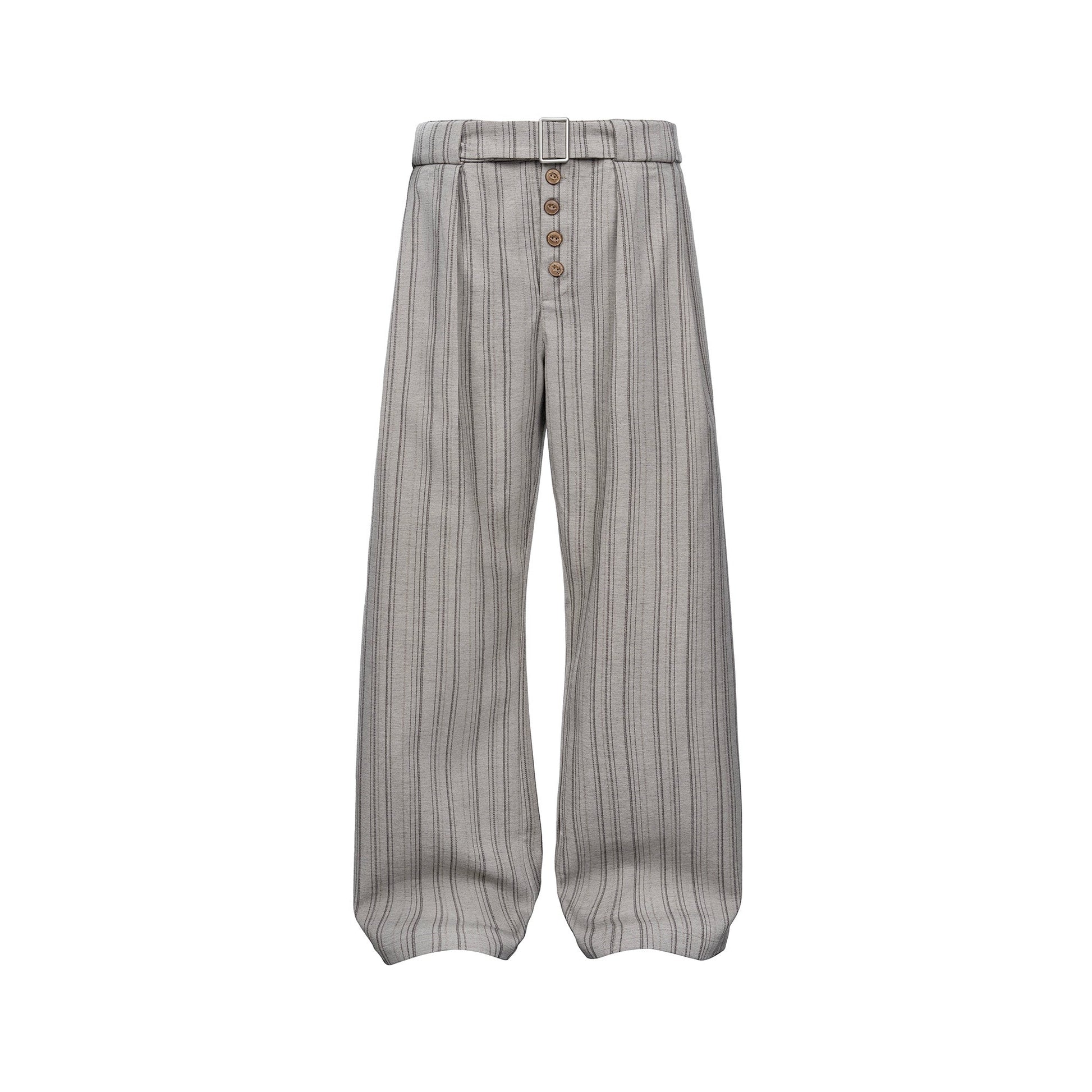 CATSSTAC Button-Closure Striped Double-Pleat Trousers-Pants-M-Khaki-Free Shipping Leatheretro