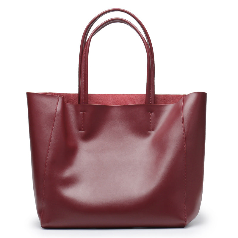 Large Capacity Tote Bag – Genuine Leather Commuter, Mom Shopping Bag-Handbags-Burgundy (100% Premium Cowhide)-Free Shipping Leatheretro