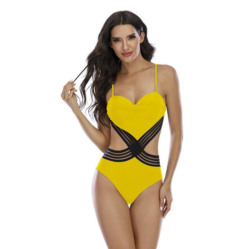 Sexy Summer Beach One Piece Swiming Suits-Women Swimwear-Yellow-S-Free Shipping Leatheretro