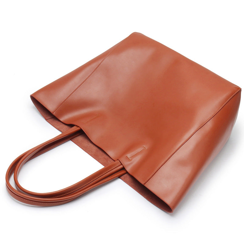 Large Capacity Tote Bag – Genuine Leather Commuter, Mom Shopping Bag-Handbags-Caramel (100% Premium Cowhide)-Free Shipping Leatheretro