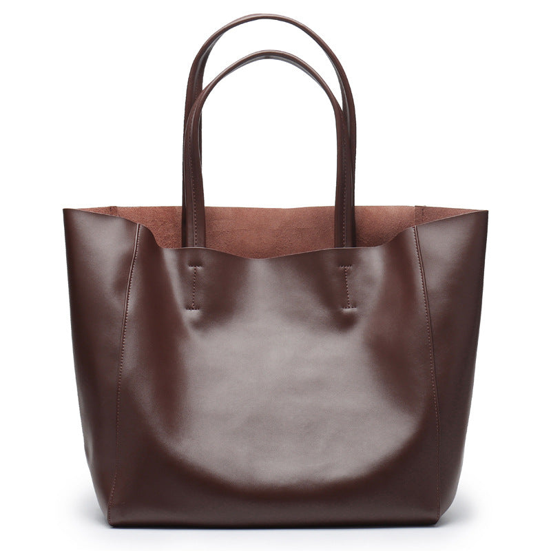 Large Capacity Tote Bag – Genuine Leather Commuter, Mom Shopping Bag-Handbags-Coffee (100% Premium Cowhide)-Free Shipping Leatheretro