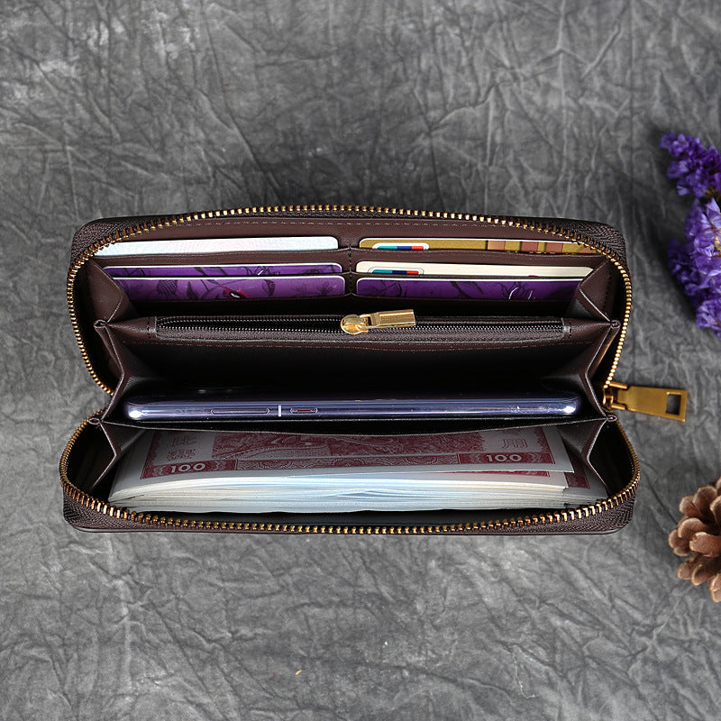 Genuine Cowhide Leather with Embossed Zipper Closure Wallet-Handbags, Wallets & Cases-Blue-Free Shipping Leatheretro