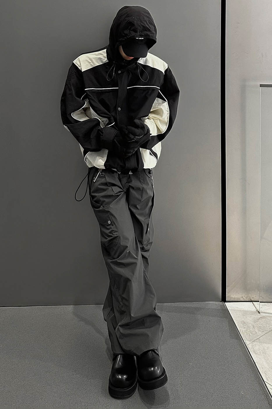 F2CE Deconstructed Detachable-Hood Color-Block Windbreaker-Jacket-S-No Fleece-Free Shipping Leatheretro