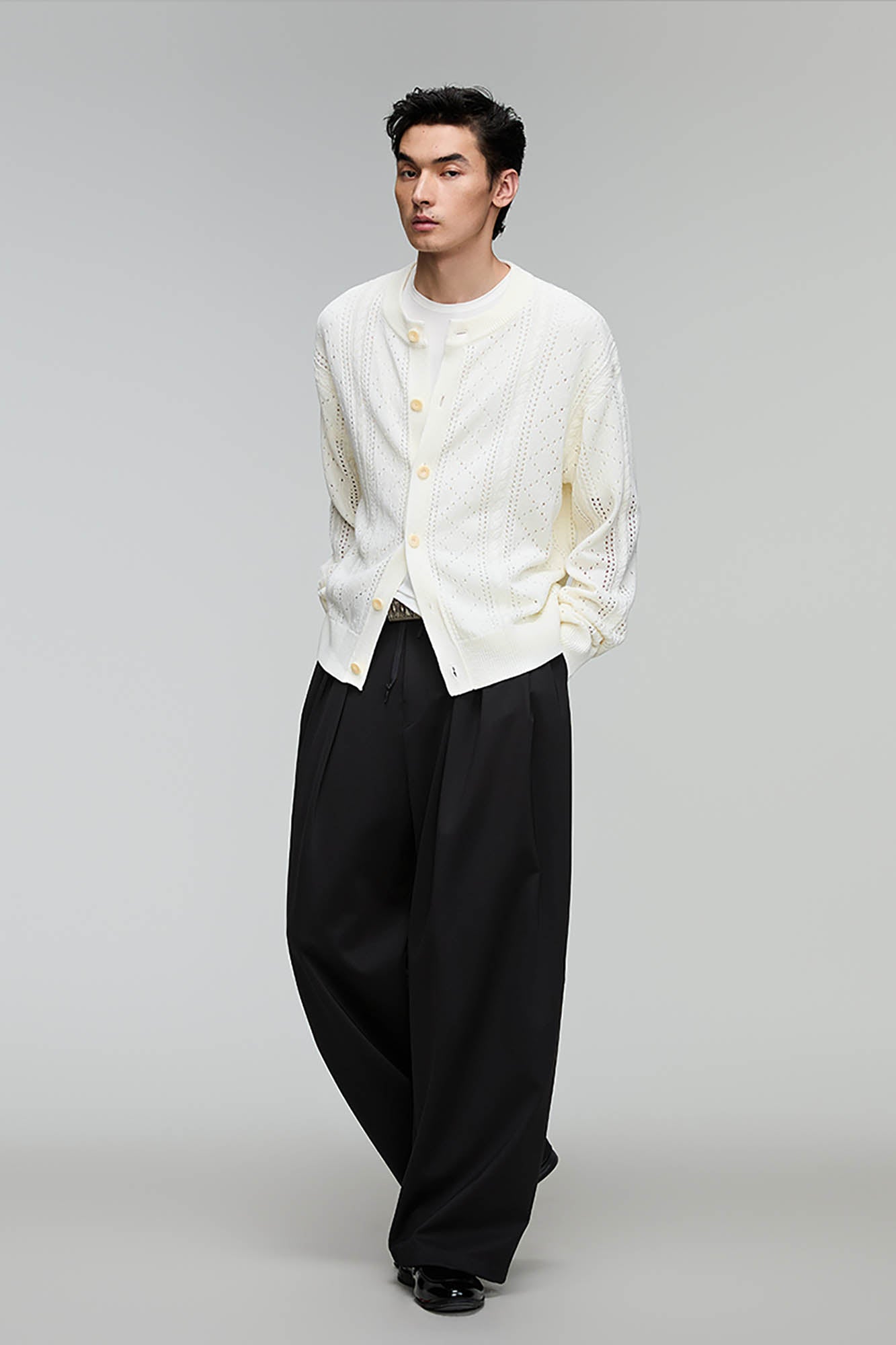 OPICLOTH Eyelet Knit Button-Up Cardigan-Jacket-XS-Grey-Free Shipping Leatheretro