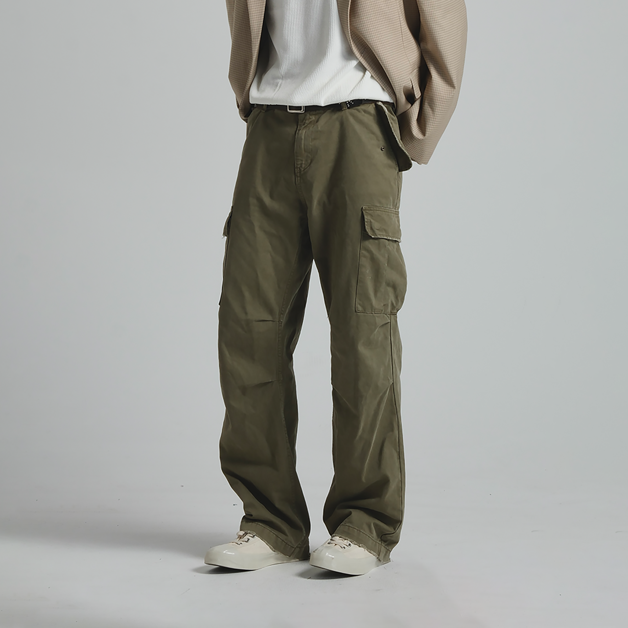 NEIGBORL Straight-Leg Paneled Cargo Pants-Pants-S-Green-Free Shipping Leatheretro