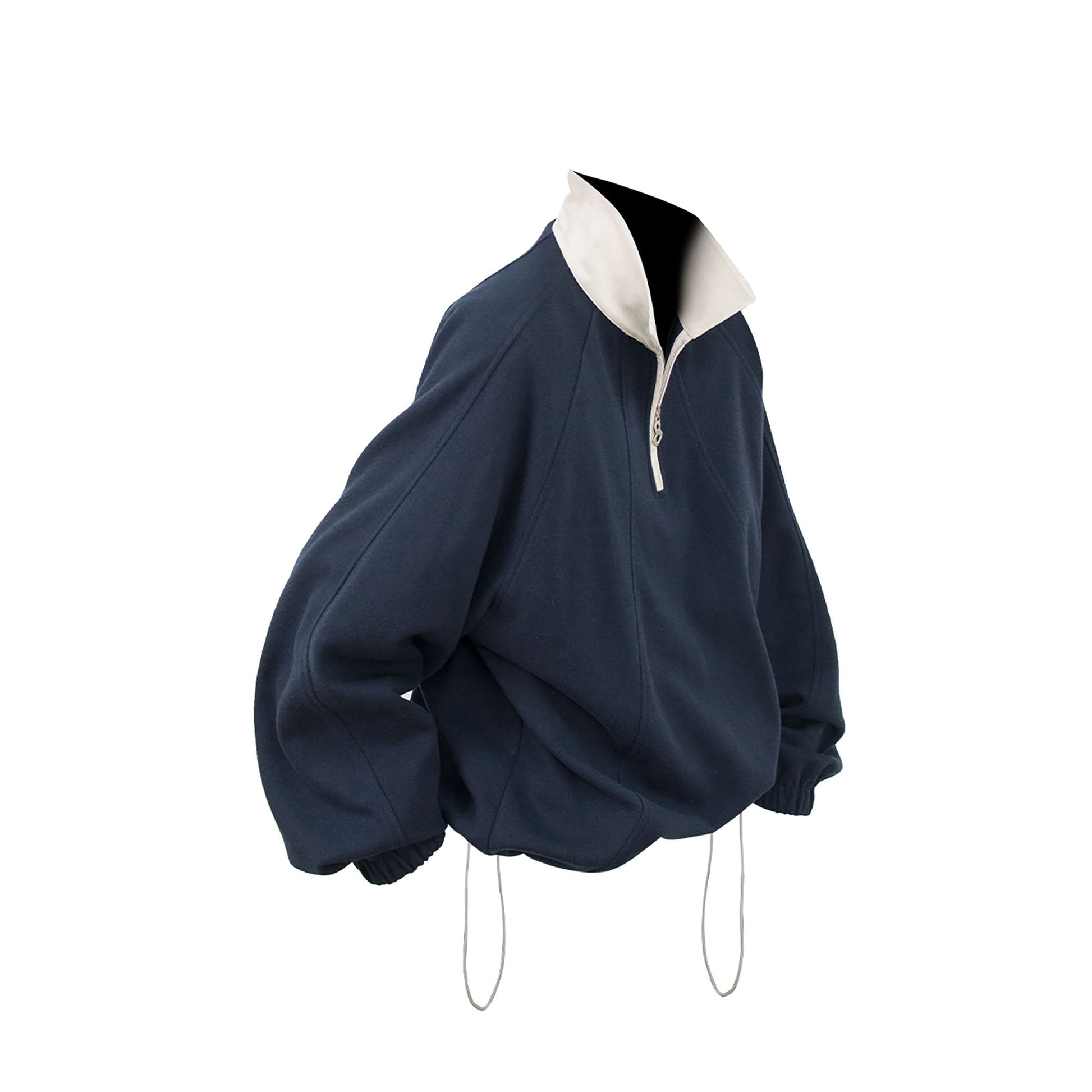 RELABEL Raglan Drawstring-Hem Polo Sweatshirt-Jacket-XS-Navy-Free Shipping Leatheretro