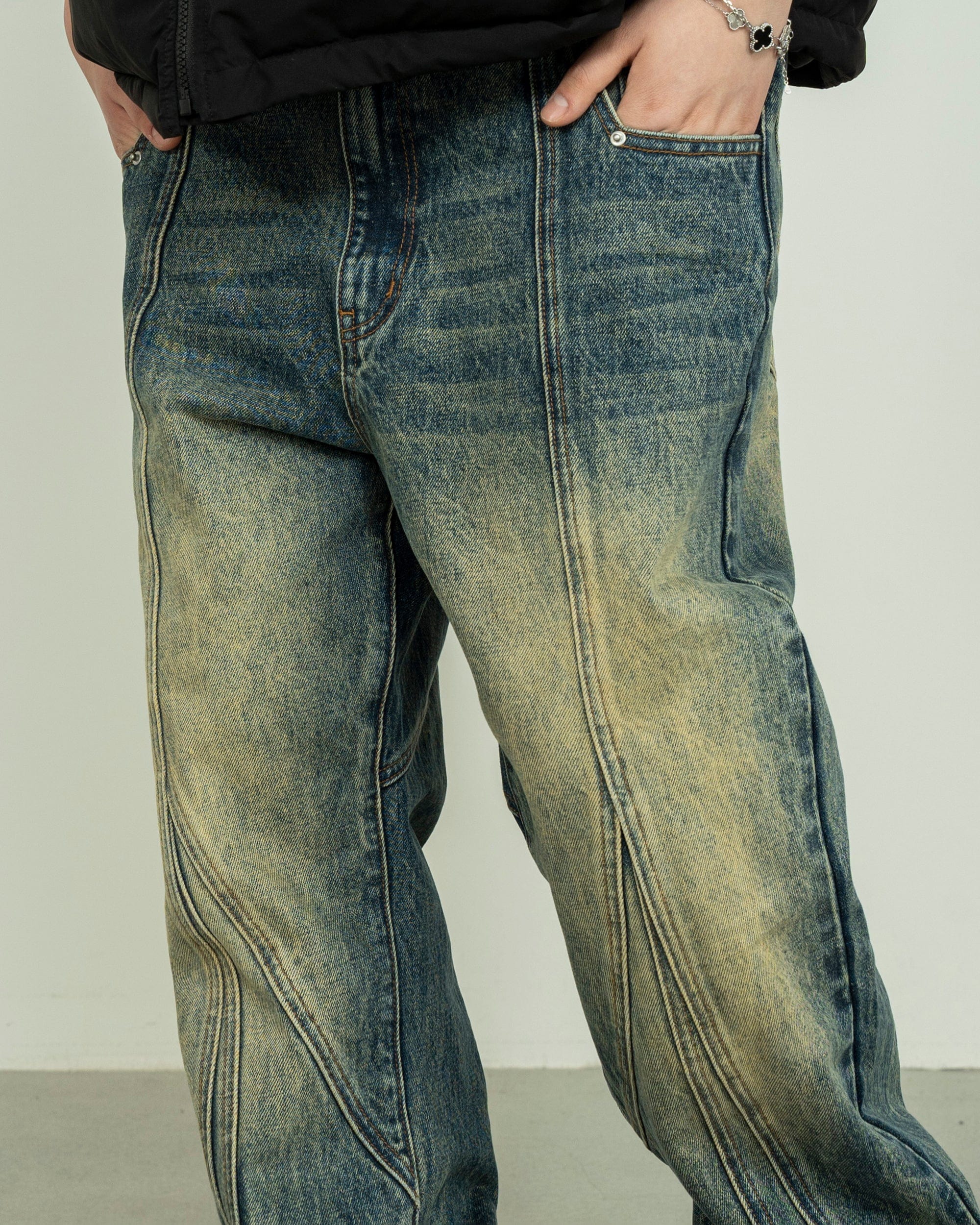 MAKEMORE Deconstructed Washed Rivet Jeans-Jeans-S-Blue-Free Shipping Leatheretro