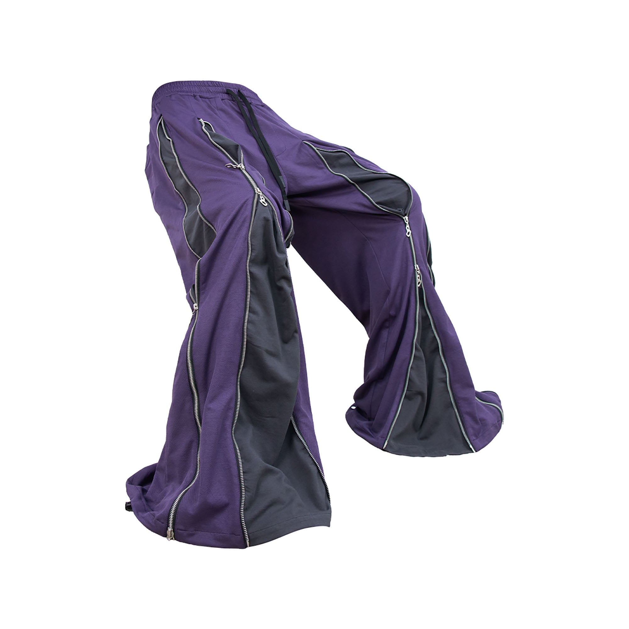 RELABEL Layered Multi-Zip Drawstring Sweatpants Purple-Pants-XS-Free Shipping Leatheretro