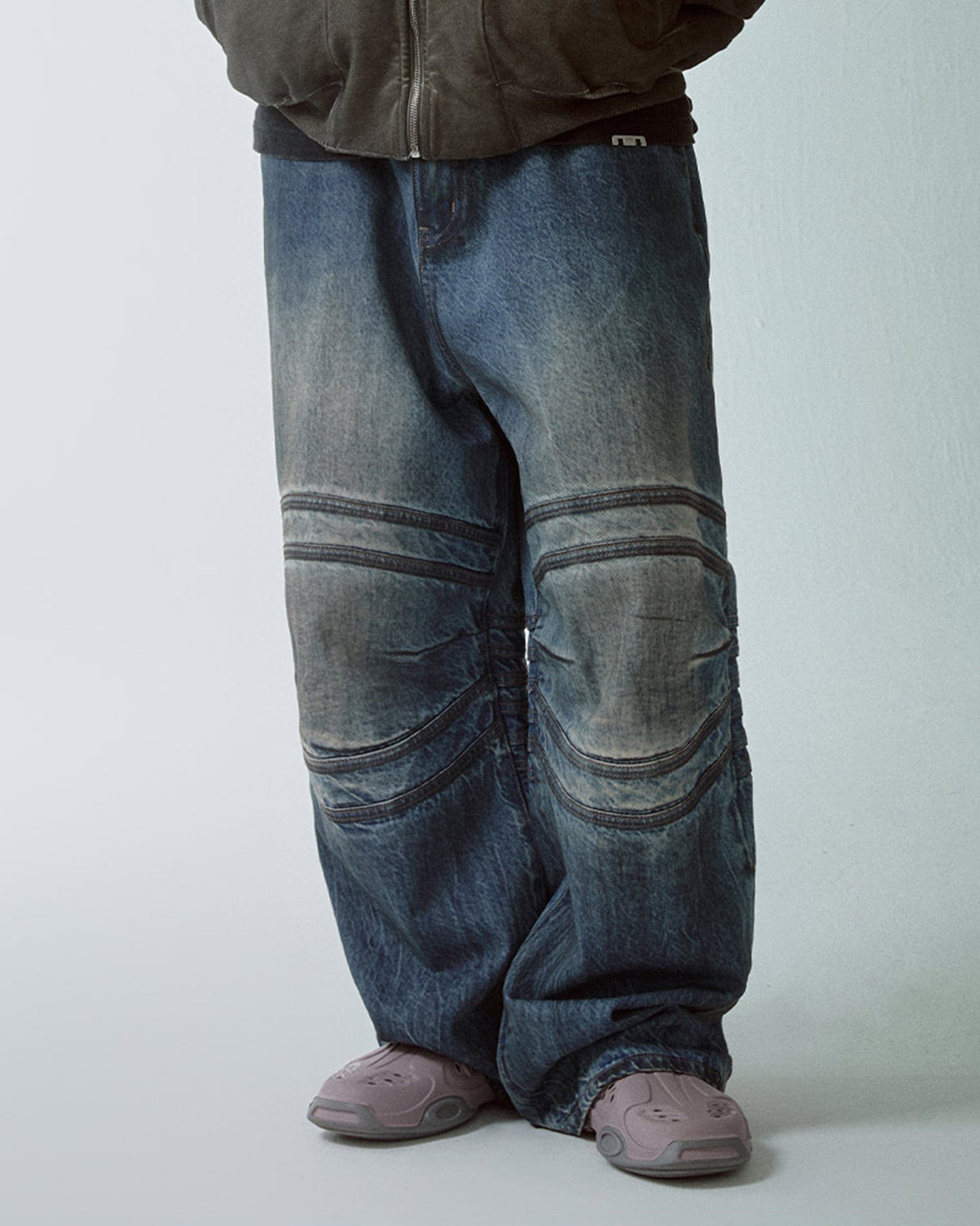F2CE Retro Crinkled-Knee Washed Pants-Pants-S-Free Shipping Leatheretro
