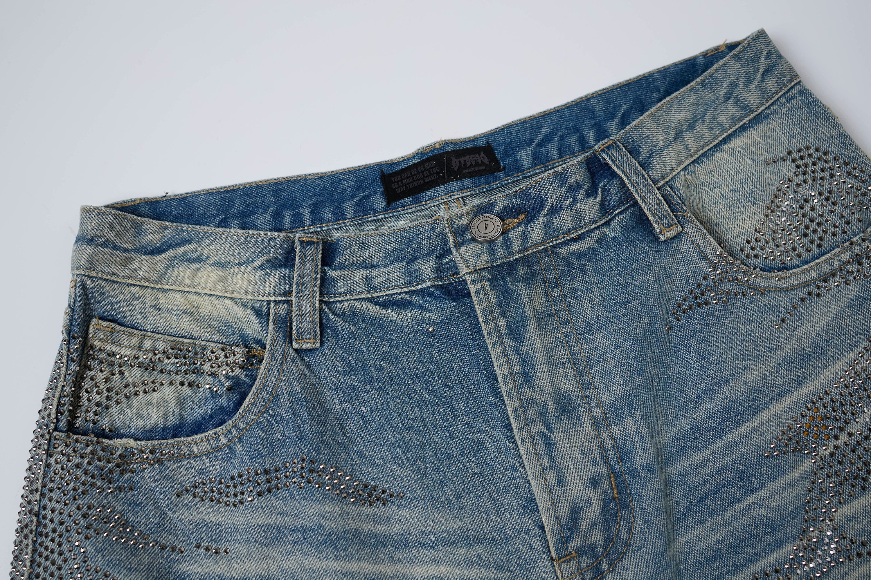 CLP Diamond Distressed Straight-Leg Jorts-Shorts-M-Blue-Free Shipping Leatheretro