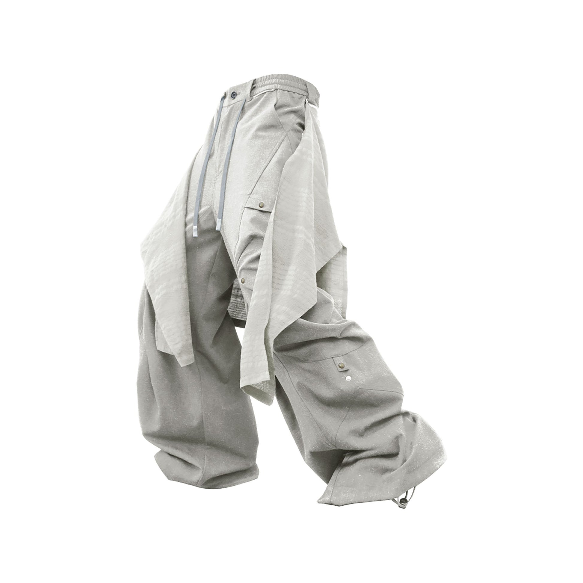 RELABEL Detachable Drape Linen-Blend Cargo Light Gray-Pants-XS-Free Shipping Leatheretro