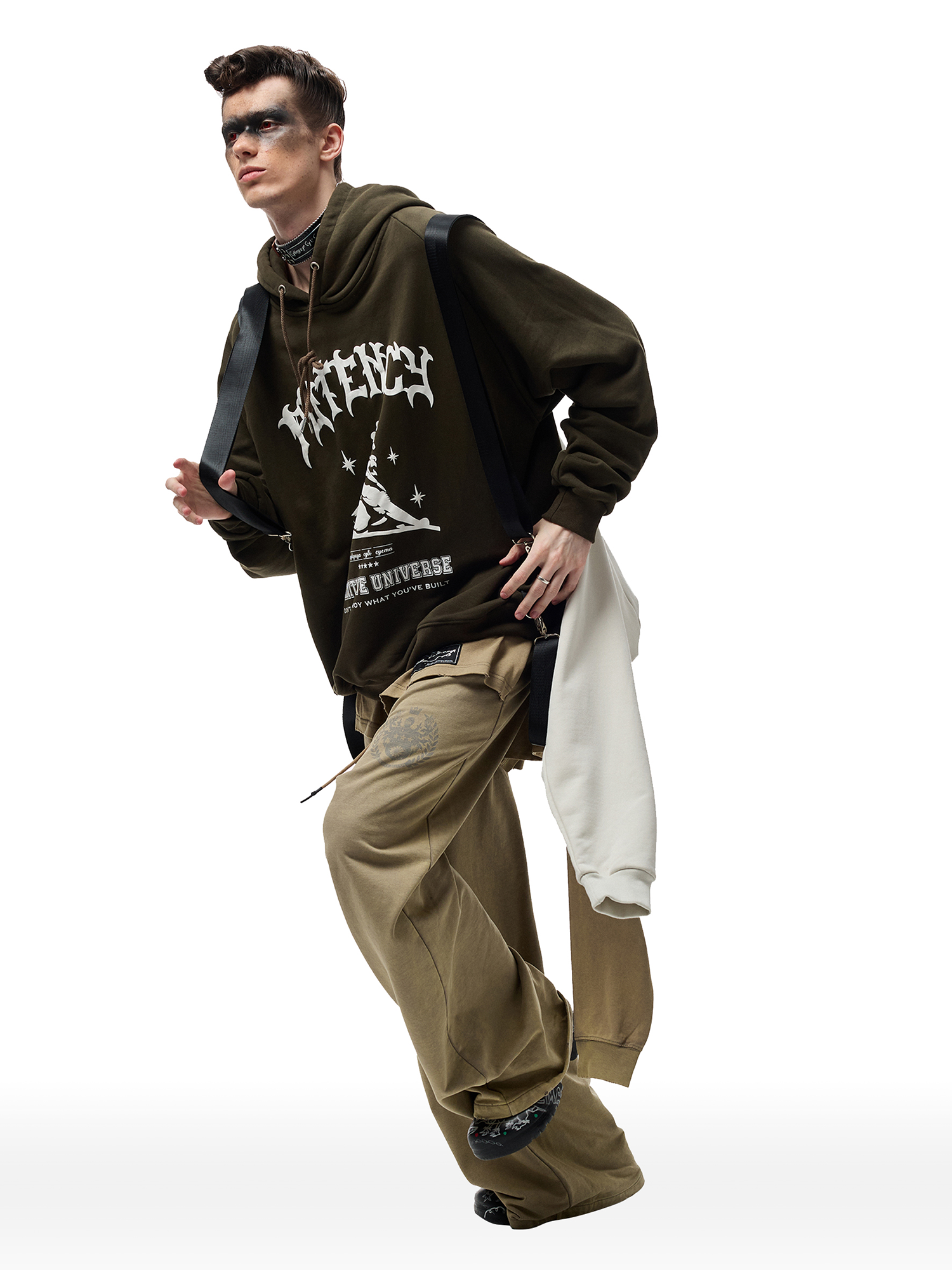 CYCYCY Layered Raw Edge Wide-Leg Sweatpants Khaki-Pants-S / 23"-Free Shipping Leatheretro