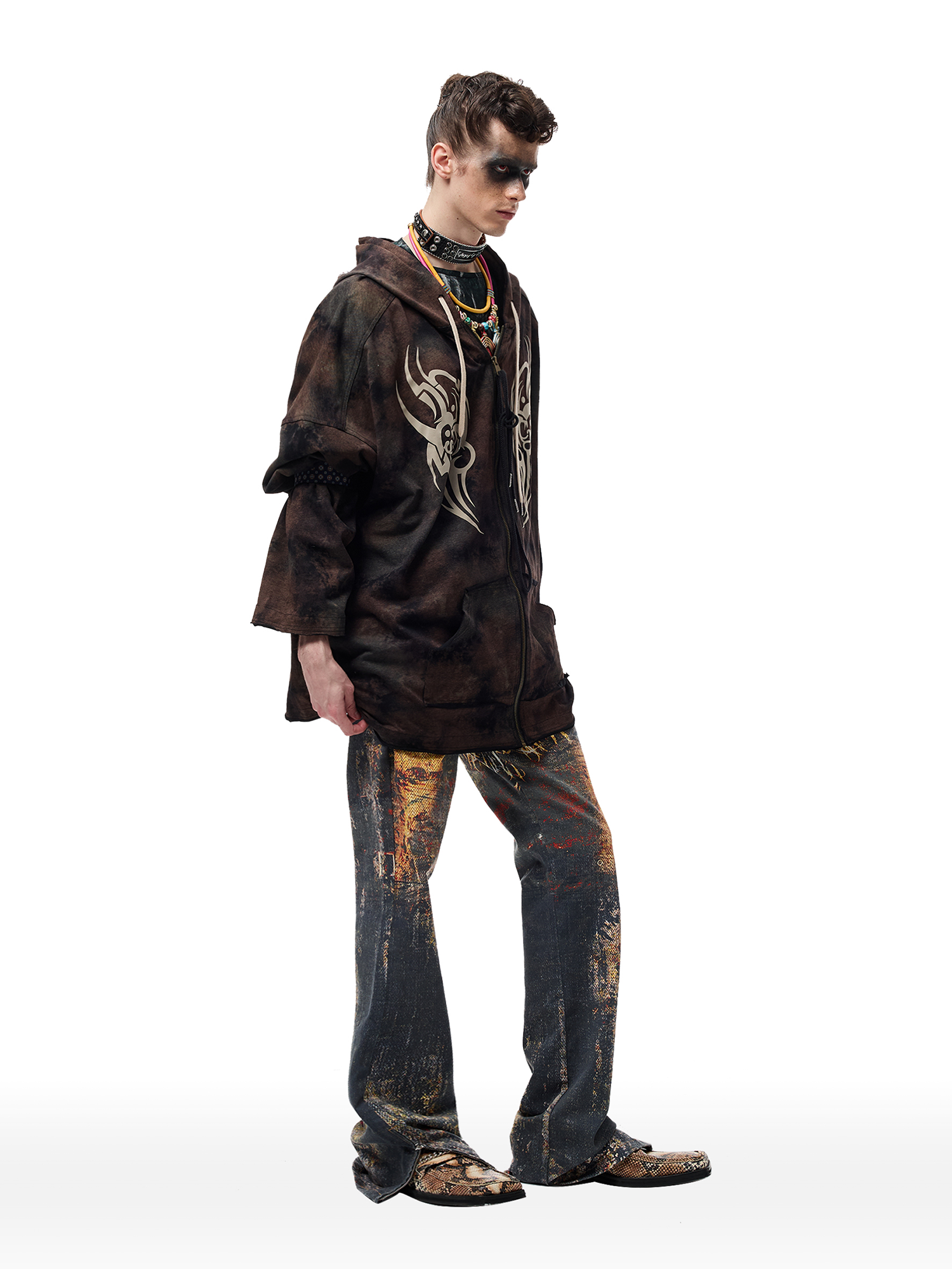 CYCYCY Feather Full-Print Slim Flared Jeans-Jeans-XXS / 27"-Free Shipping Leatheretro