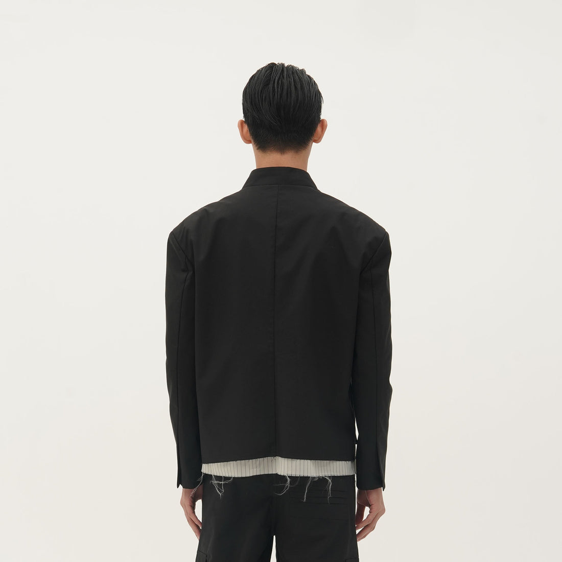 ORAL UTOPIA Faux Layered Hem Mandarin Collar Jacket-Jacket-S-Free Shipping Leatheretro