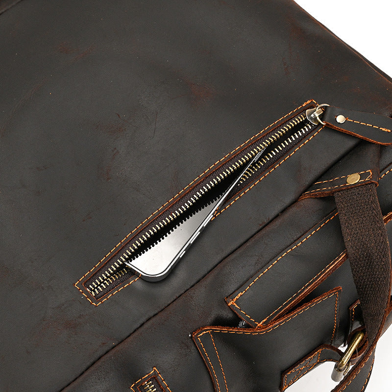Retro Crazy Horse Leather Backpack – Large Capacity 16-Inch Cowhide Laptop & Travel Bag with Multi-Flap Pockets-Backpacks-Dark Brown-Free Shipping Leatheretro