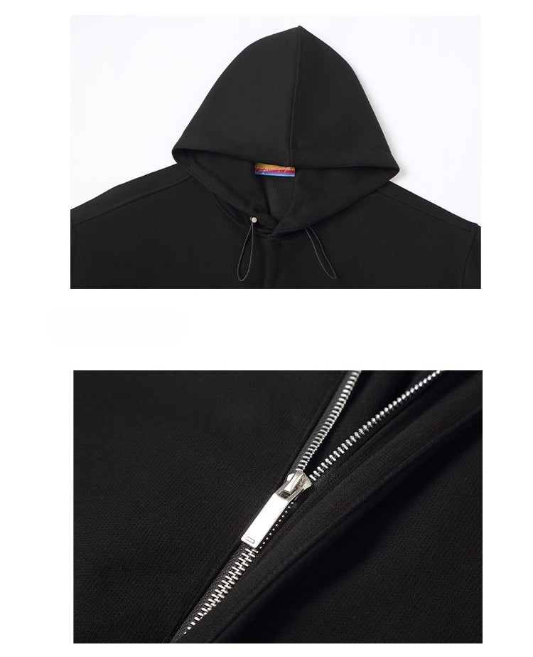 CLP Black & Grey Men's Loose Fit Zip-Up Hoodie-black-S-Free Shipping Leatheretro