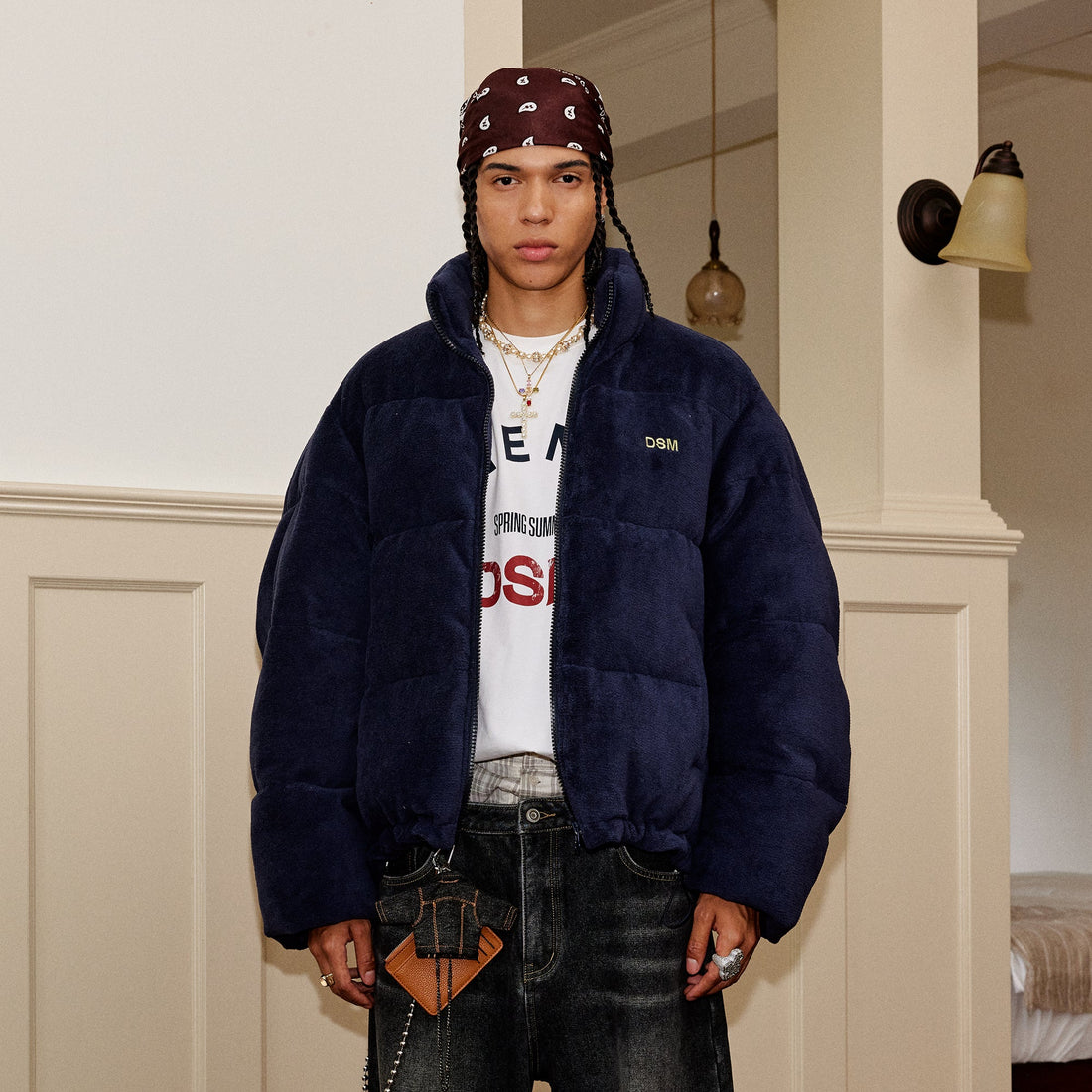 DONSMOKE Quilted Embroidered Slogan Jacket-Jacket-S-Beige-Free Shipping Leatheretro