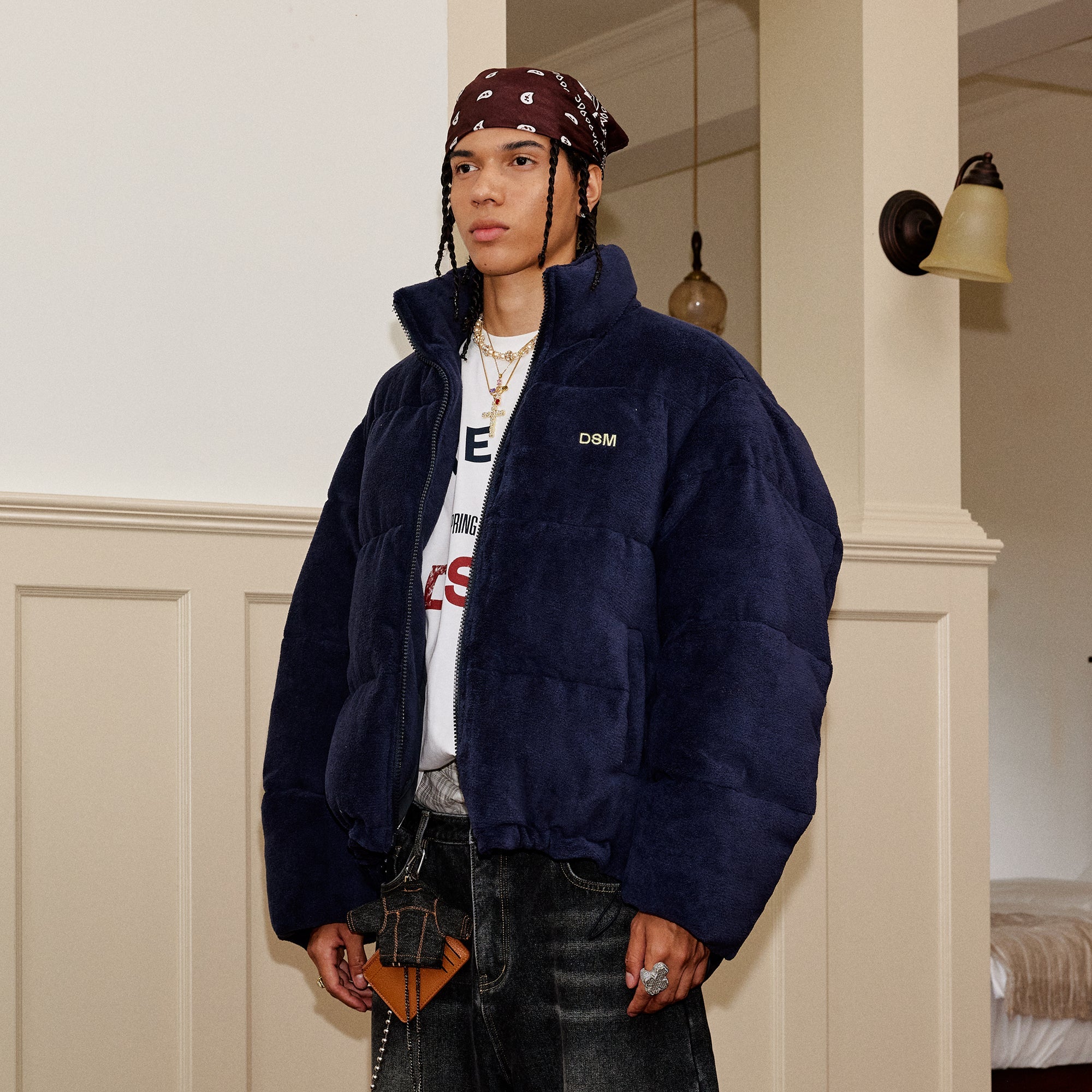 DONSMOKE Quilted Embroidered Slogan Jacket-Jacket-S-Beige-Free Shipping Leatheretro