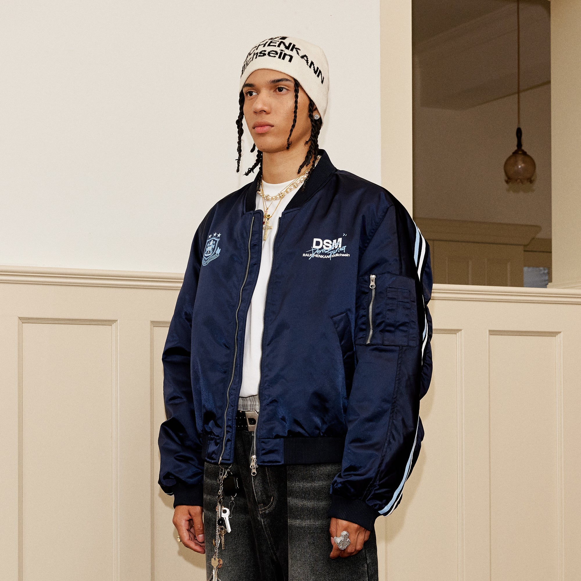 DONSMOKE Retro NO.88 Graphic Bomber Jacket-Jacket-S-Dark Blue-Free Shipping Leatheretro