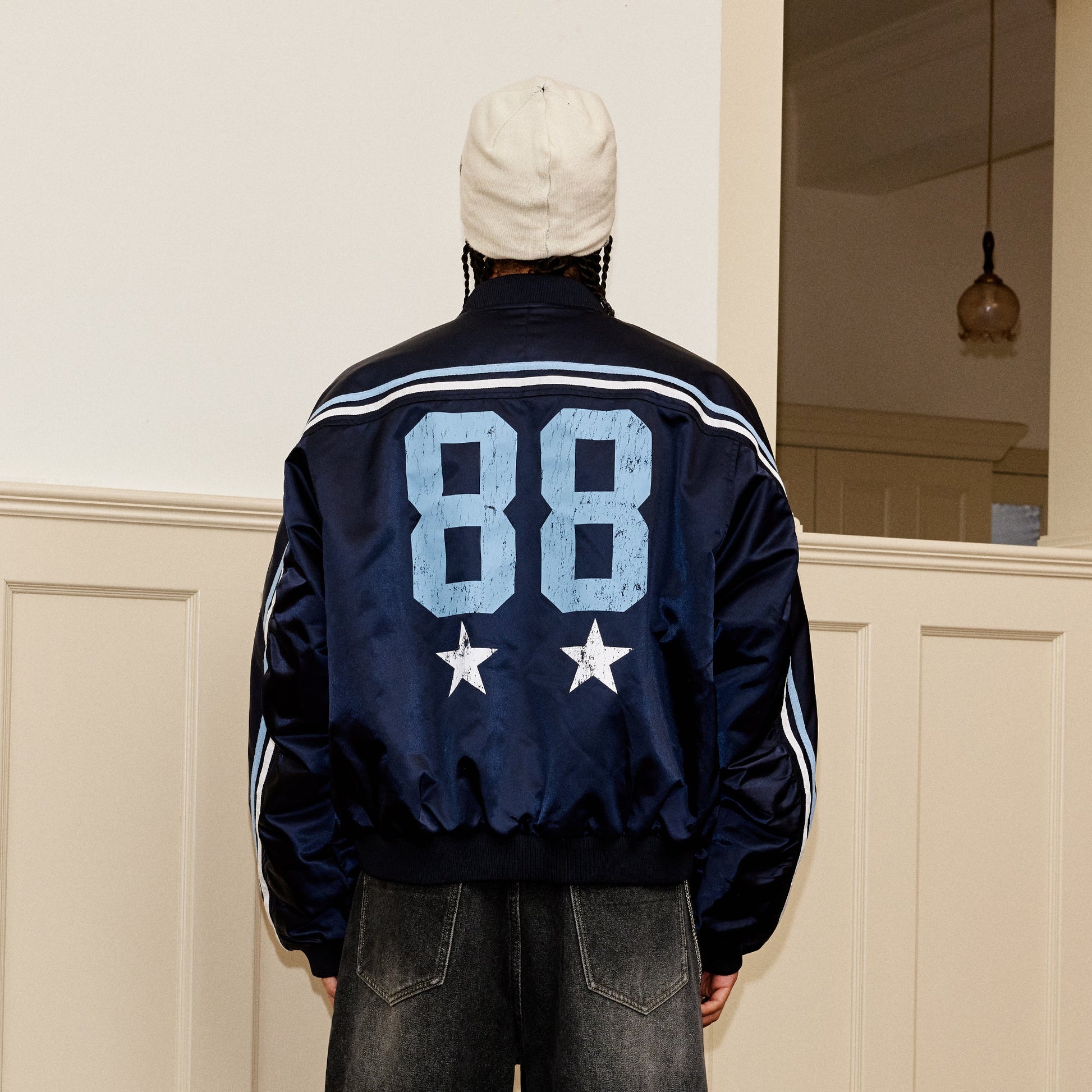 DONSMOKE Retro NO.88 Graphic Bomber Jacket-Jacket-S-Dark Blue-Free Shipping Leatheretro