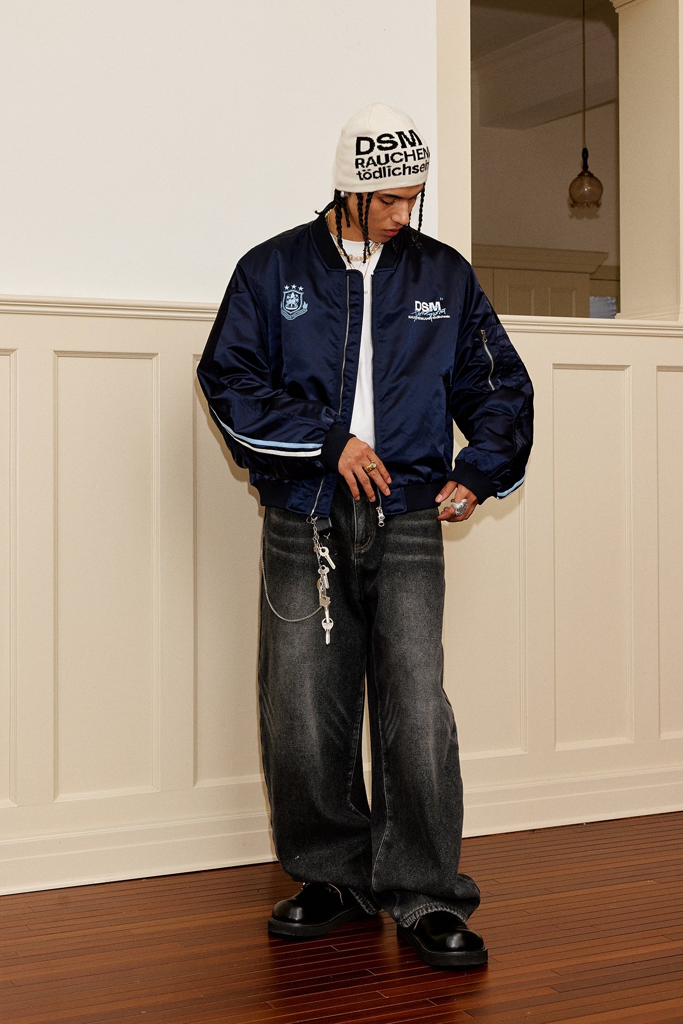 DONSMOKE Retro NO.88 Graphic Bomber Jacket-Jacket-S-Dark Blue-Free Shipping Leatheretro