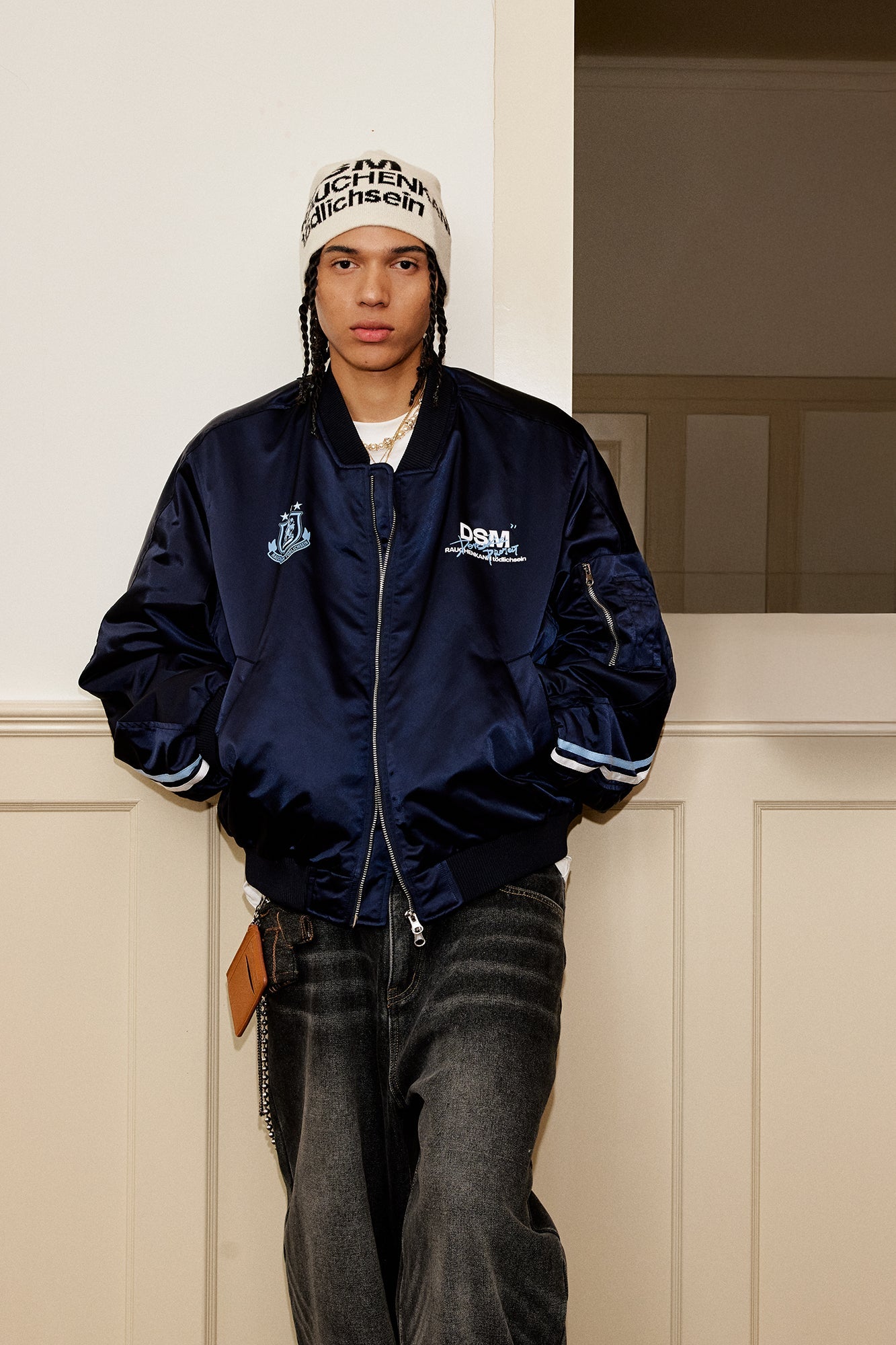 DONSMOKE Retro NO.88 Graphic Bomber Jacket-Jacket-S-Dark Blue-Free Shipping Leatheretro