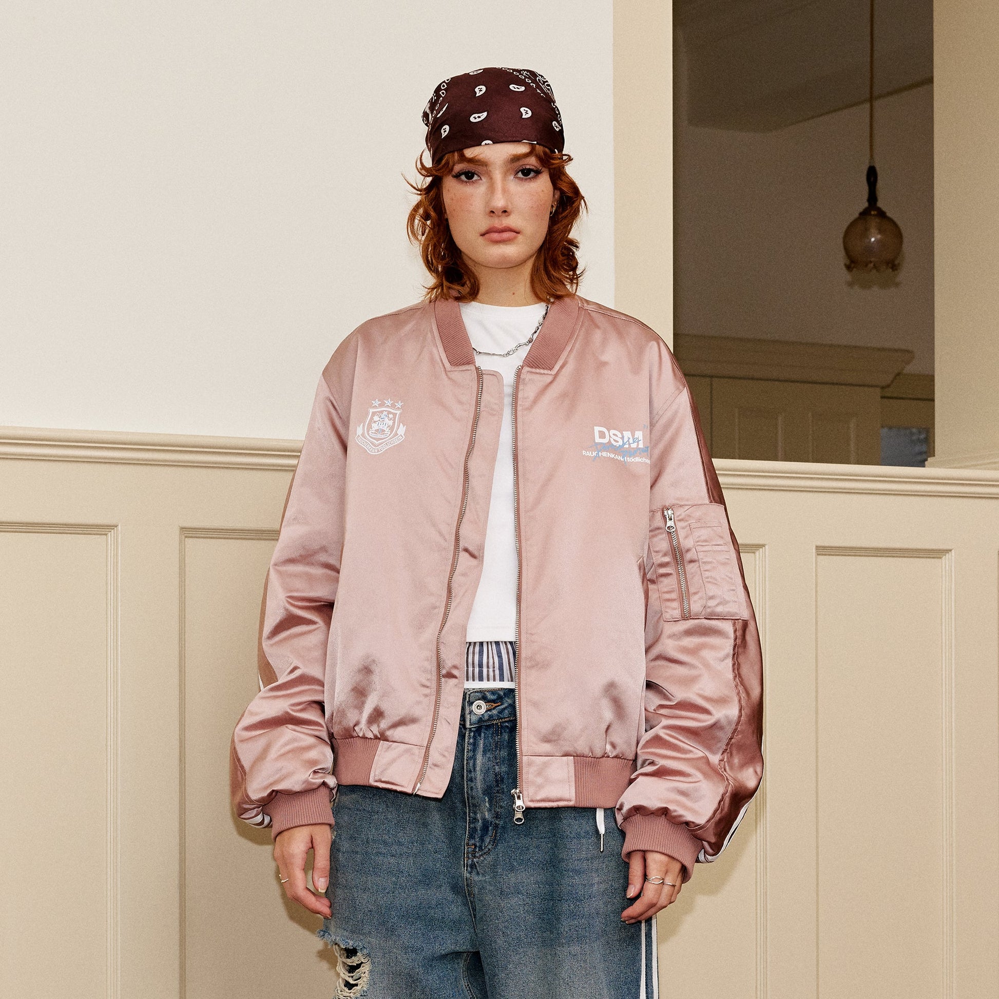 DONSMOKE Retro NO.88 Graphic Bomber Jacket-Jacket-S-Pink-Free Shipping Leatheretro