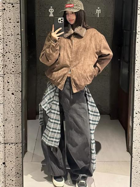 RELABEL Detachable Plaid Back Flap Spliced Jeans-Jeans-Dark Gray-XS-Free Shipping Leatheretro