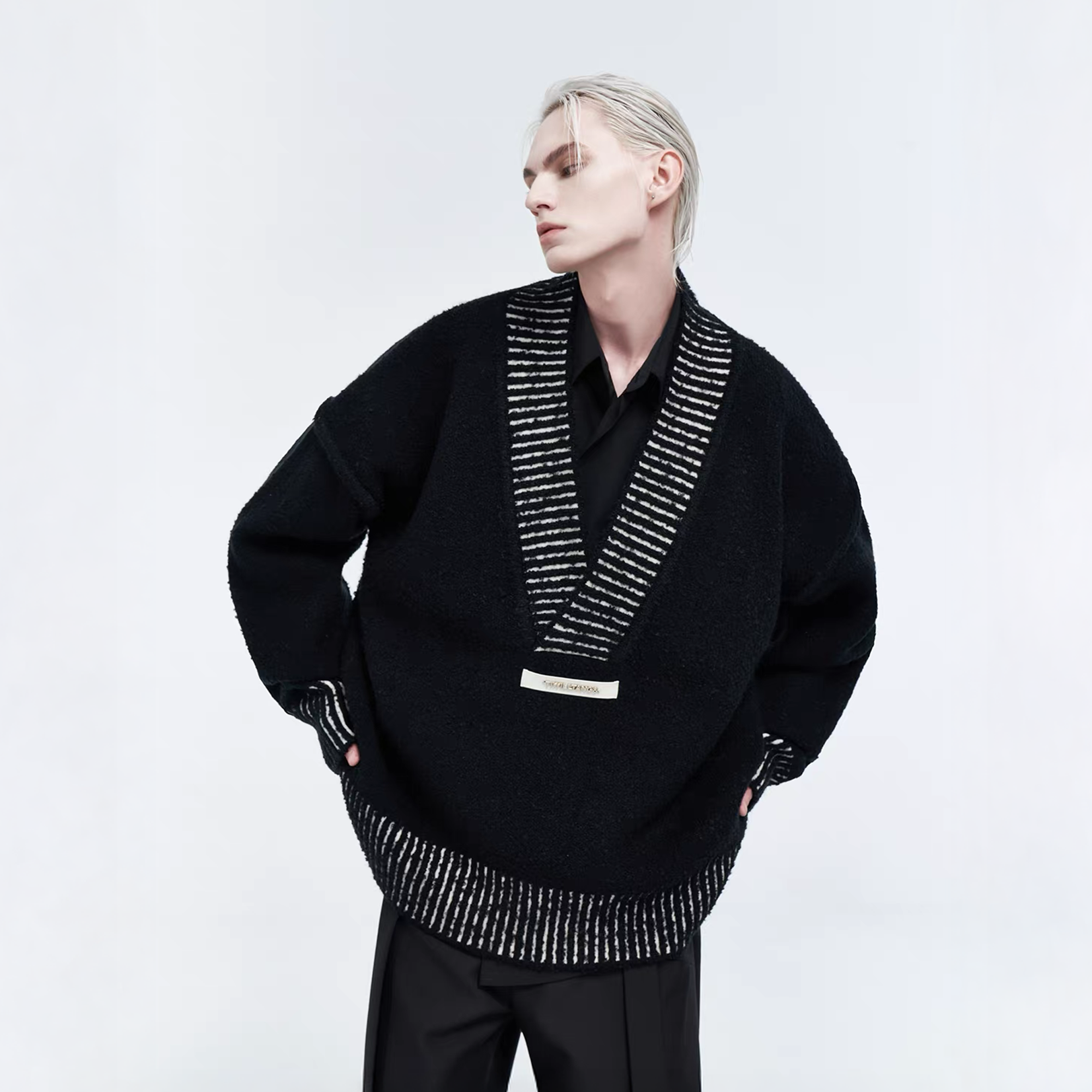 TIWILLTANG Retro Oversized V-Neck Sweater