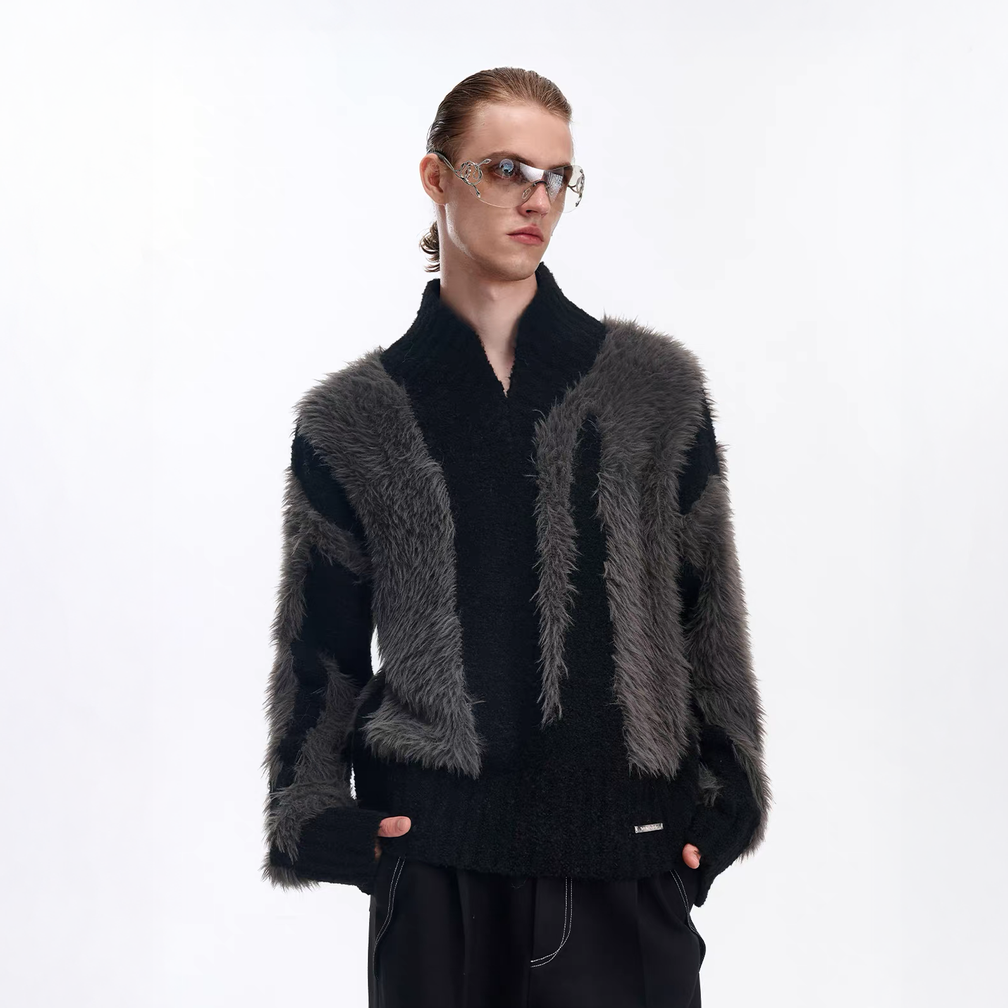 TIWILLTANG Fuzzy Faux-Mink Contrast Sweater