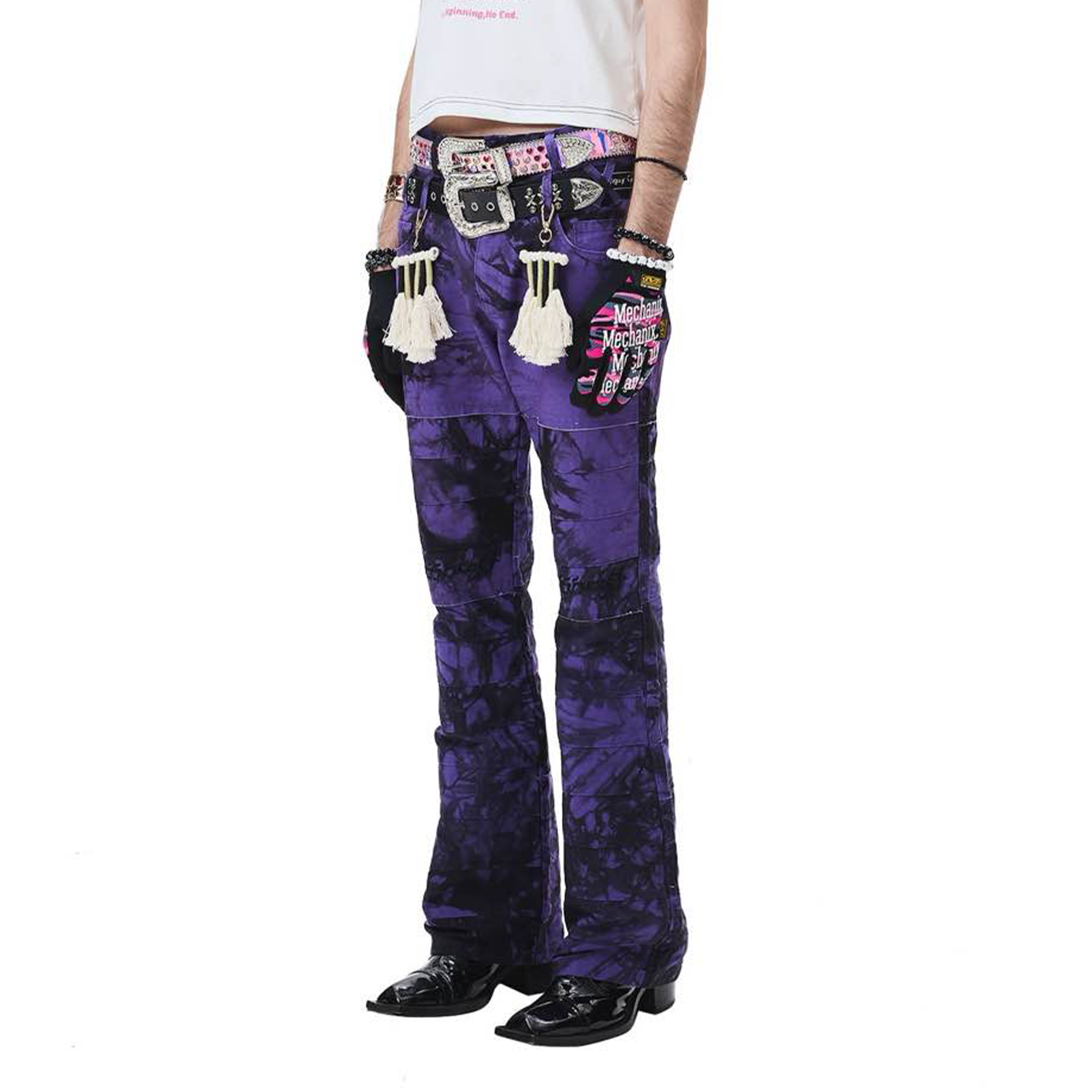 ERISSTOFF Tie-Dye Dual-Waist Flared Jeans-Jeans-S / 29"-Free Shipping Leatheretro