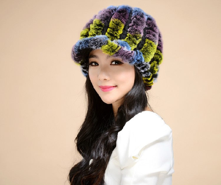 Winter Warm Rex Rabbit Fur Hats for Women-Hats-B-Free Shipping Leatheretro