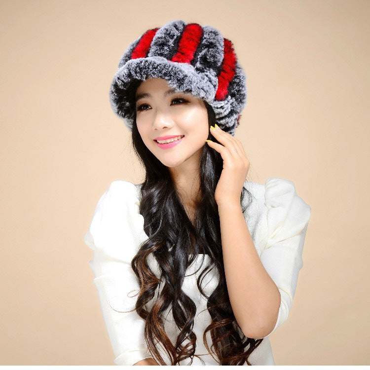 Winter Warm Rex Rabbit Fur Hats for Women-Hats-D-Free Shipping Leatheretro