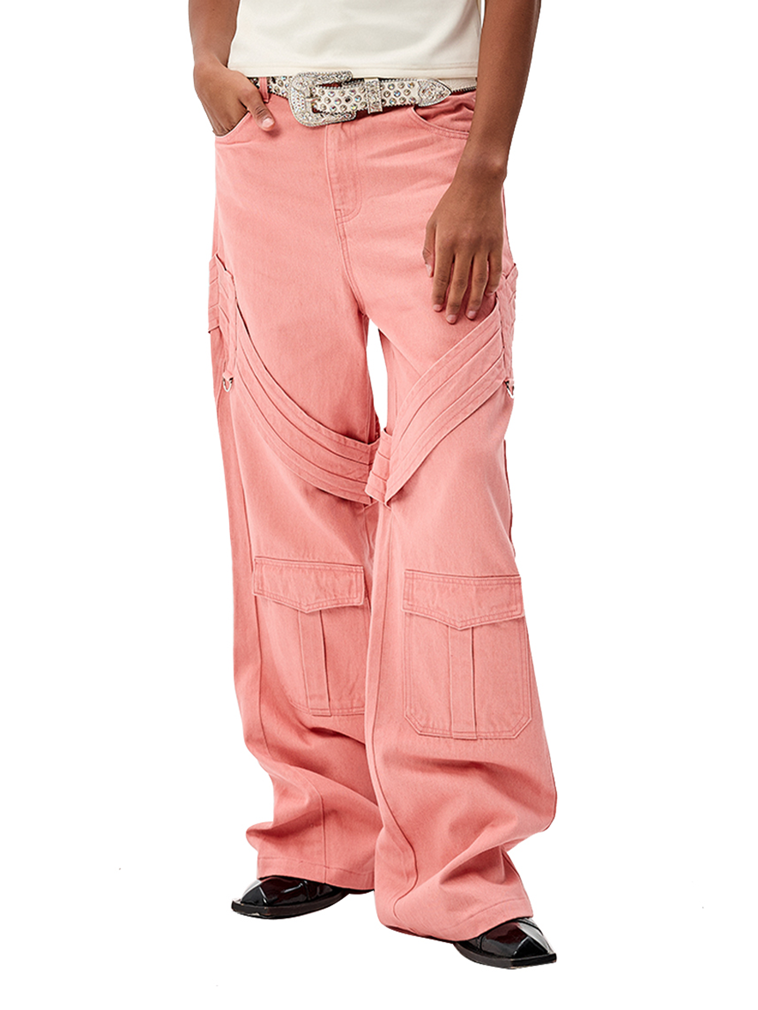 CYCYCY Tie Detail Multi-Pocket Cargo Jeans-Jeans-XXS / 27"-Free Shipping Leatheretro
