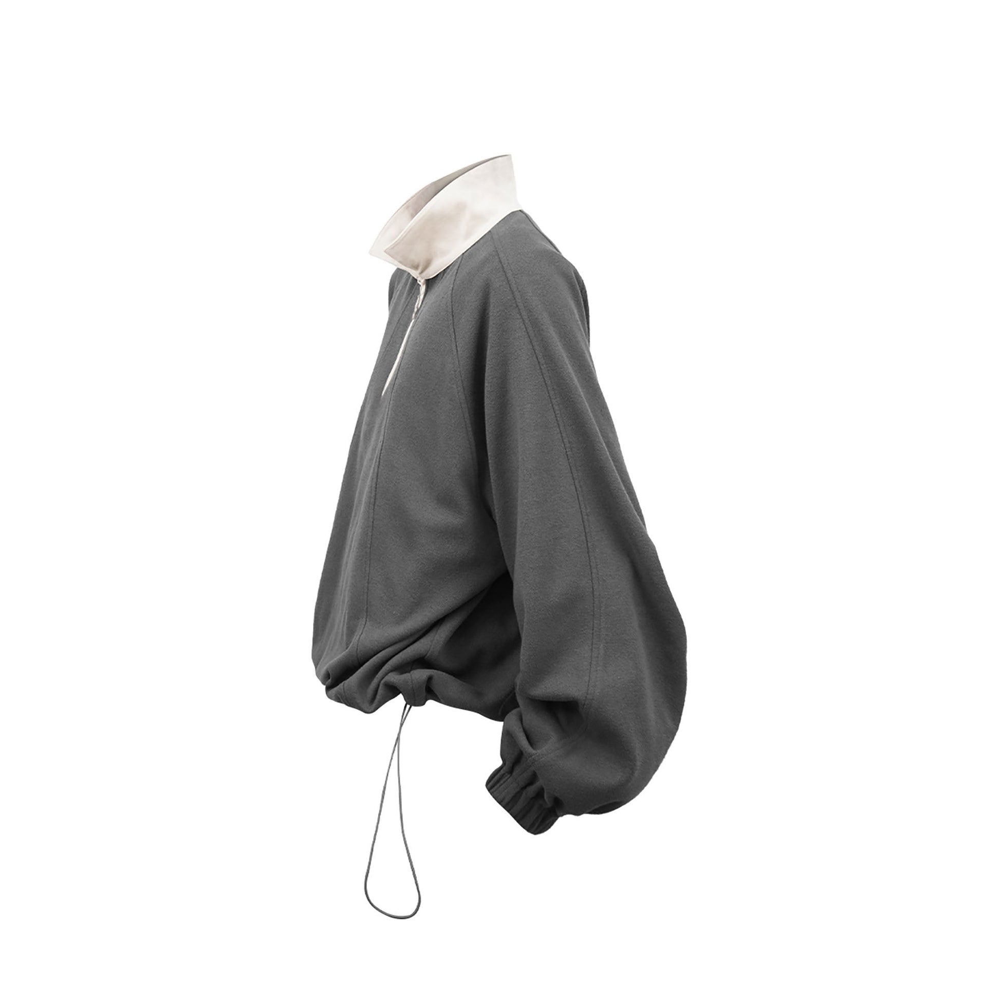 RELABEL Raglan Drawstring-Hem Polo Sweatshirt-Jacket-XS-Gray-Free Shipping Leatheretro