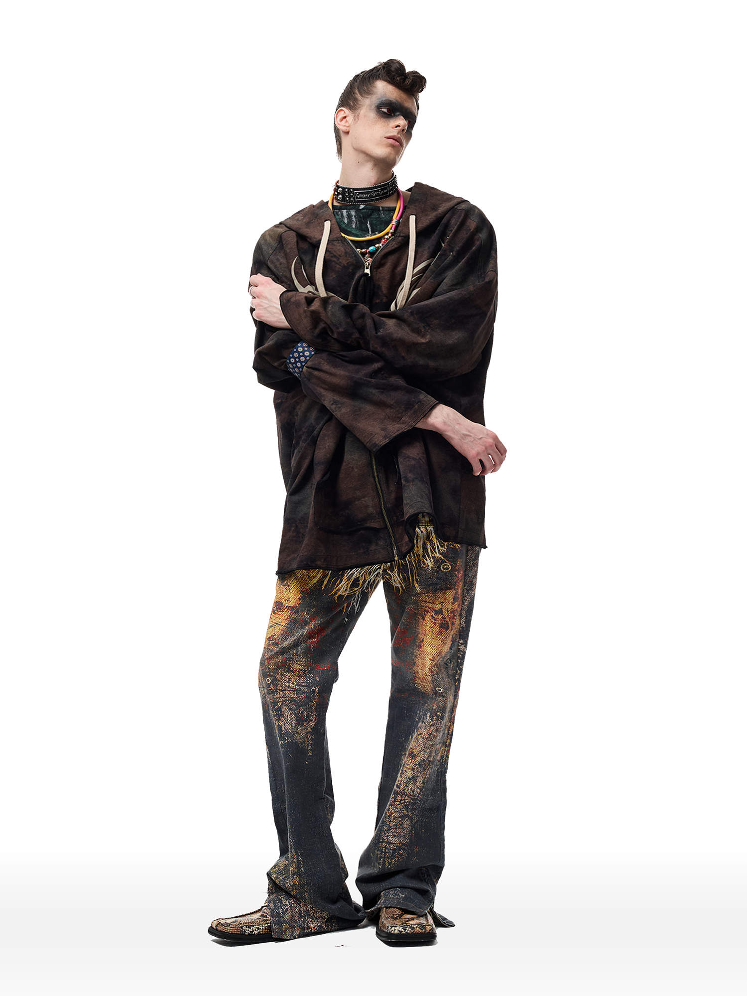 CYCYCY Feather Full-Print Slim Flared Jeans-Jeans-XXS / 27"-Free Shipping Leatheretro