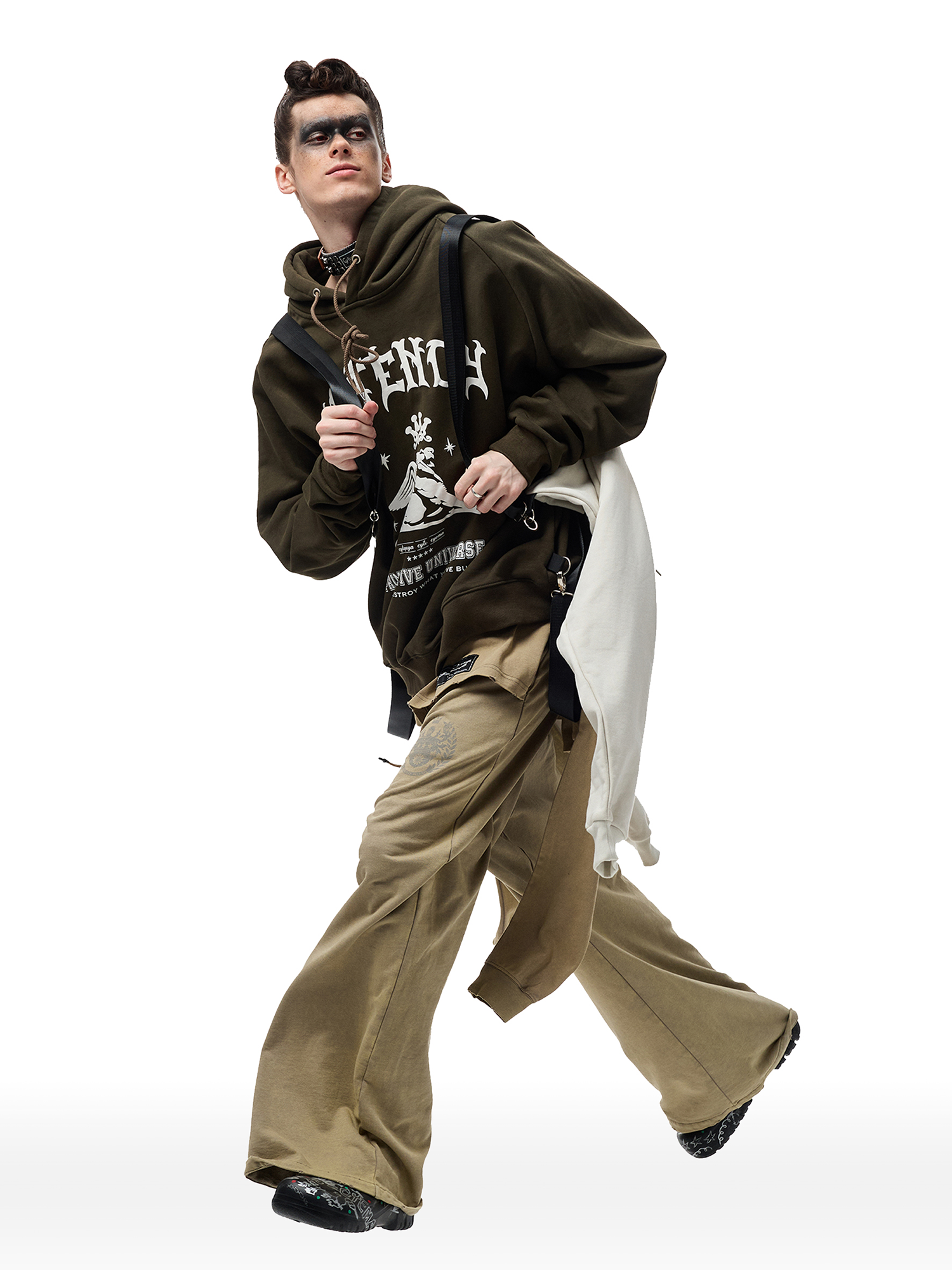 CYCYCY Layered Raw Edge Wide-Leg Sweatpants Khaki-Pants-S / 23"-Free Shipping Leatheretro