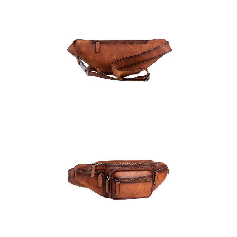 Vintage Cowhide Leather Chest & Waist Bag – Vegetable Tanned, Dual-Purpose Casual Style-Chest Bags-Retro Brown-Free Shipping Leatheretro
