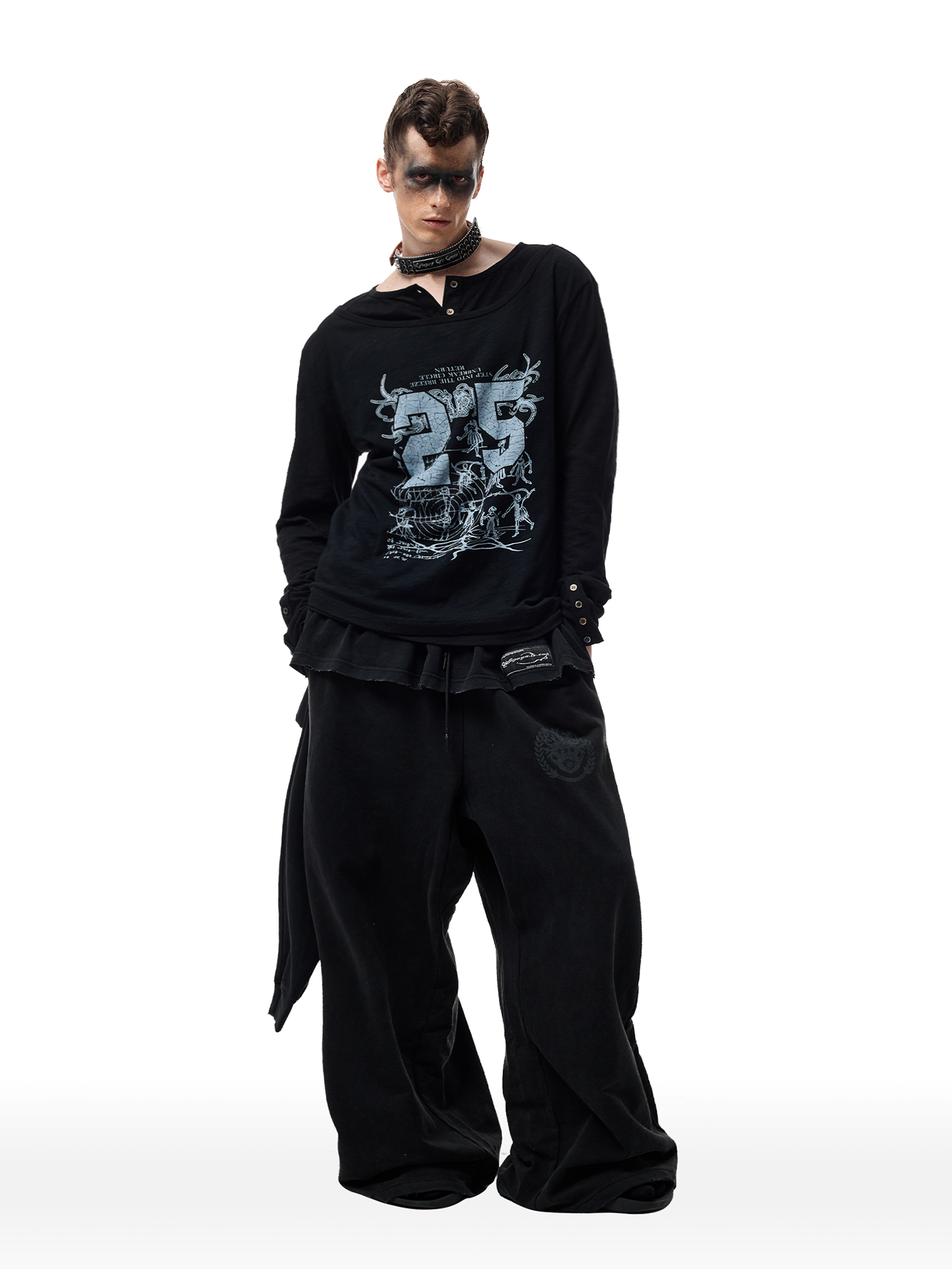 CYCYCY Layered Raw Edge Wide-Leg Sweatpants Black-Pants-S /23"-Free Shipping Leatheretro