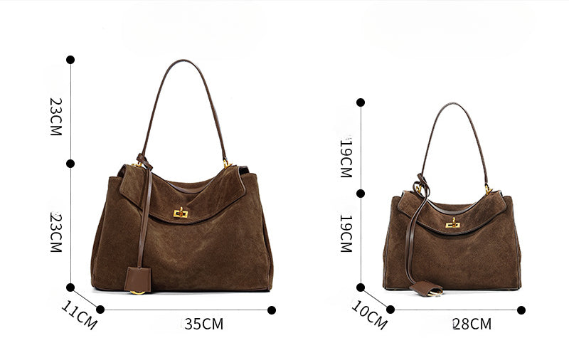 Luxury Large Capacity Genuine Leather Women's Tote with Detachable Strap, Elegant Shoulder & Underarm Purse for Fall/Winter-Handbags-Dark coffee large (frosted suede)-Free Shipping Leatheretro
