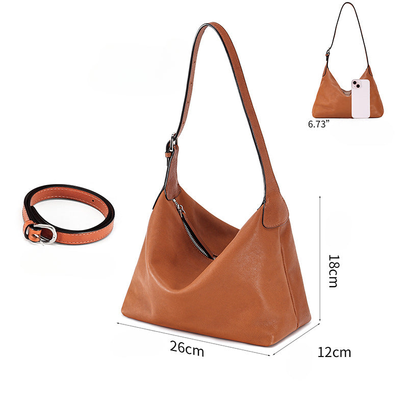 Vegetable-Tanned Leather Shoulder Bag-Black-Free Shipping Leatheretro