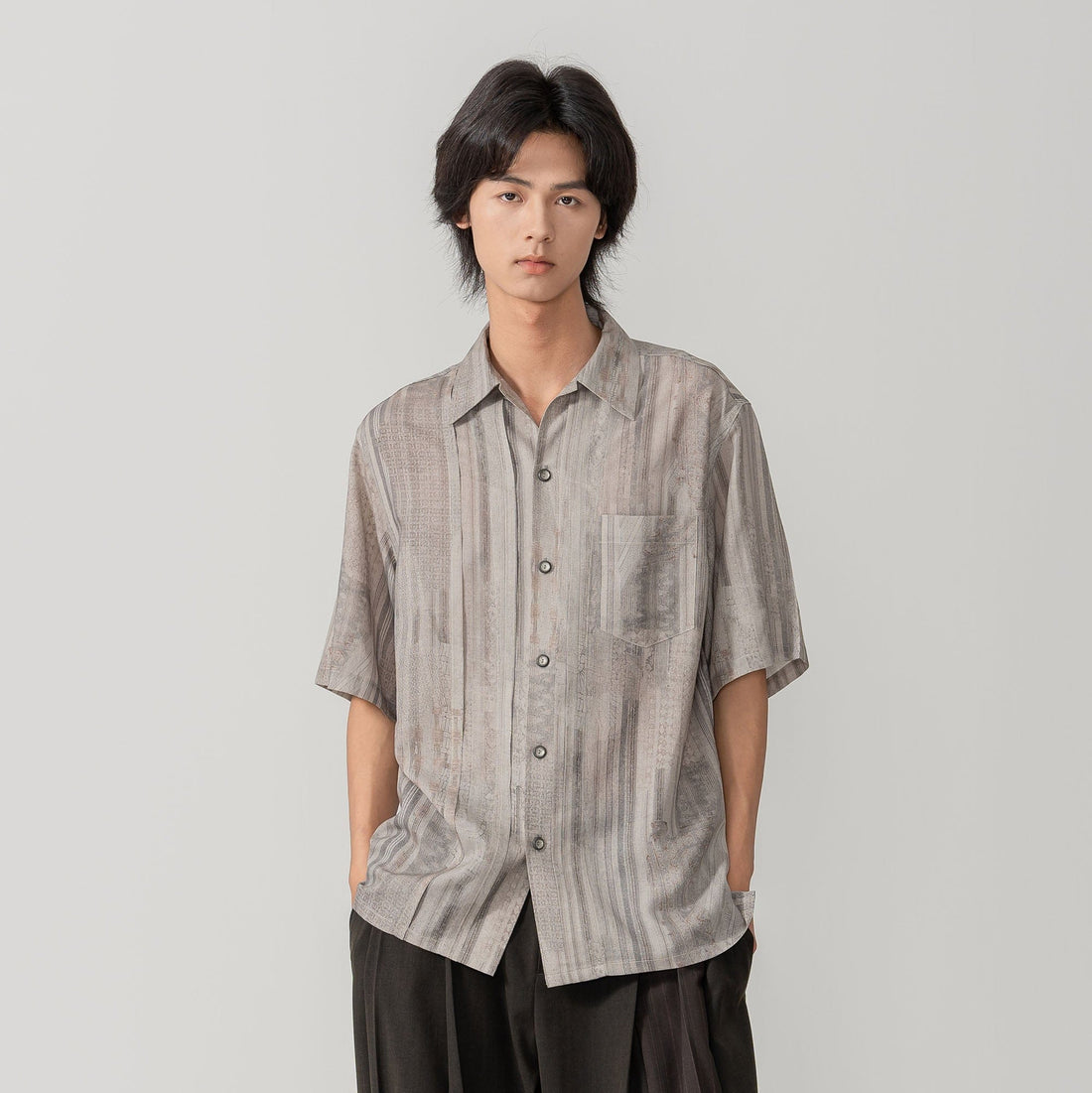 MOITIEDEPETALE Striped Pocket Linen-Blend Half Shirt-Half shirt-XS-Free Shipping Leatheretro